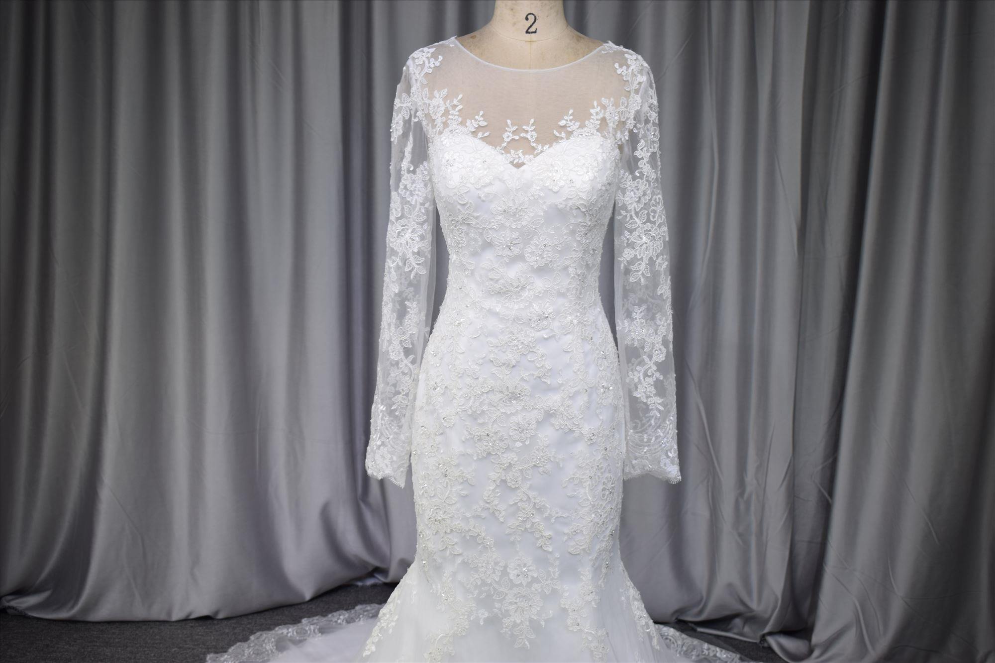 Elegant long sleeves mermaidgown, factory made whole sale price