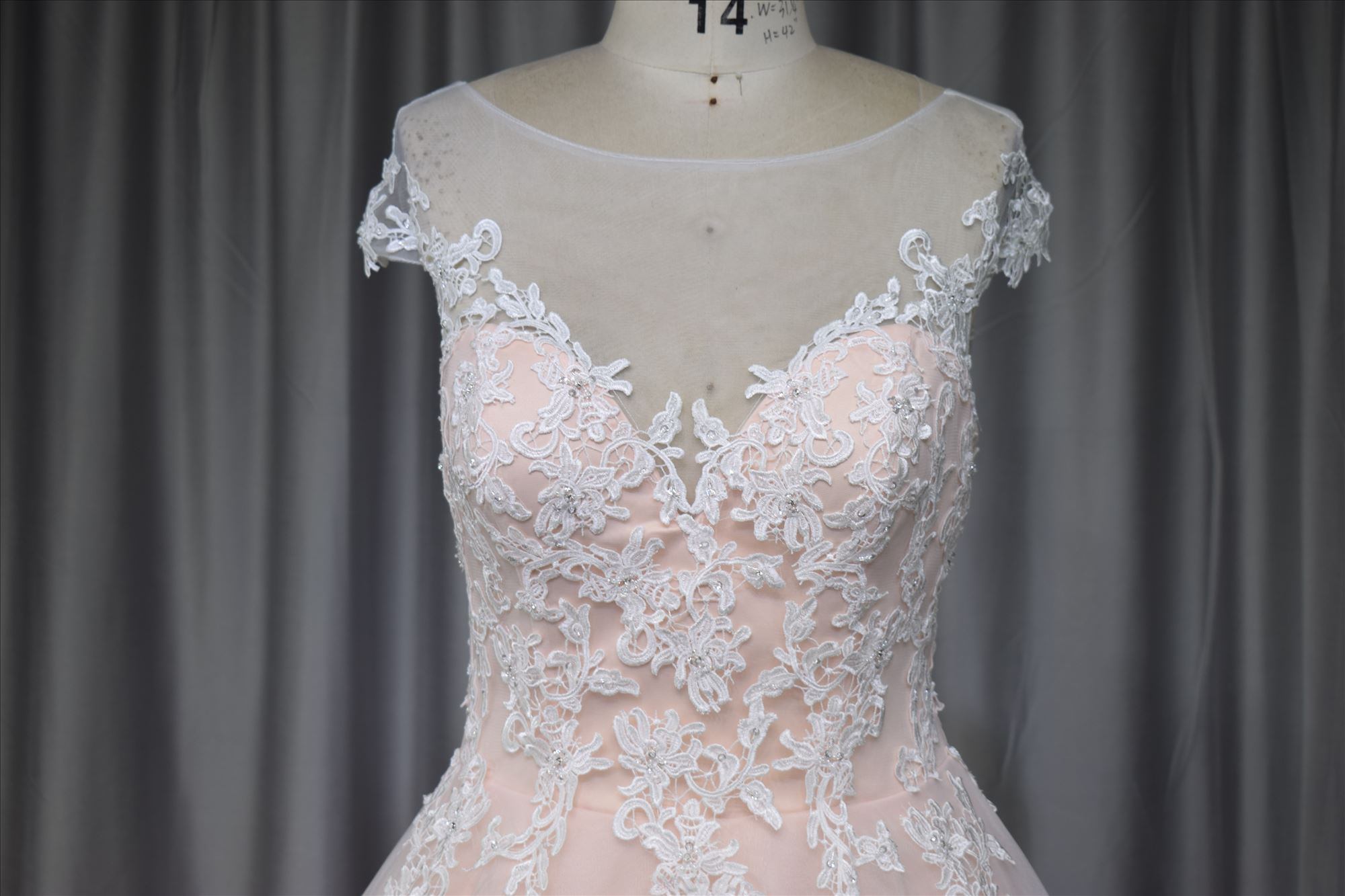 Pink color plus size bridal gown with cap sleeves