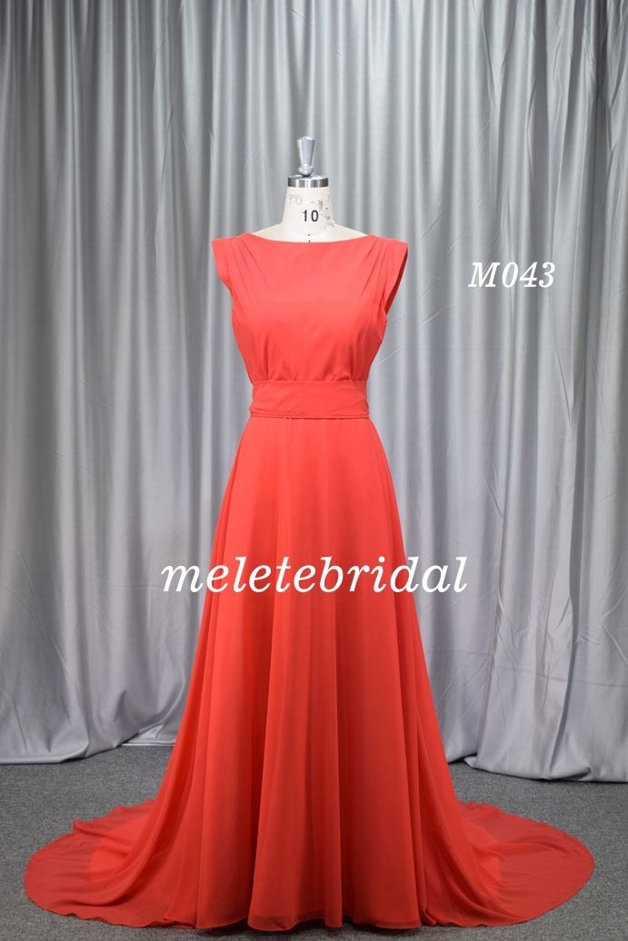 chiffon fabric elegant cocktail dress with small train