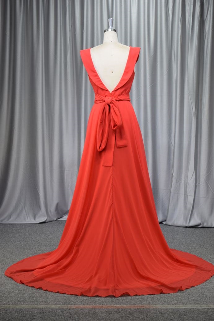chiffon fabric elegant cocktail dress with small train