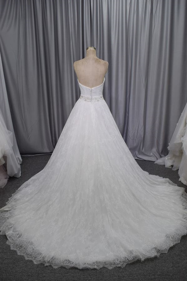 Custom made lace wedding dress beadin belt A line bridal dress