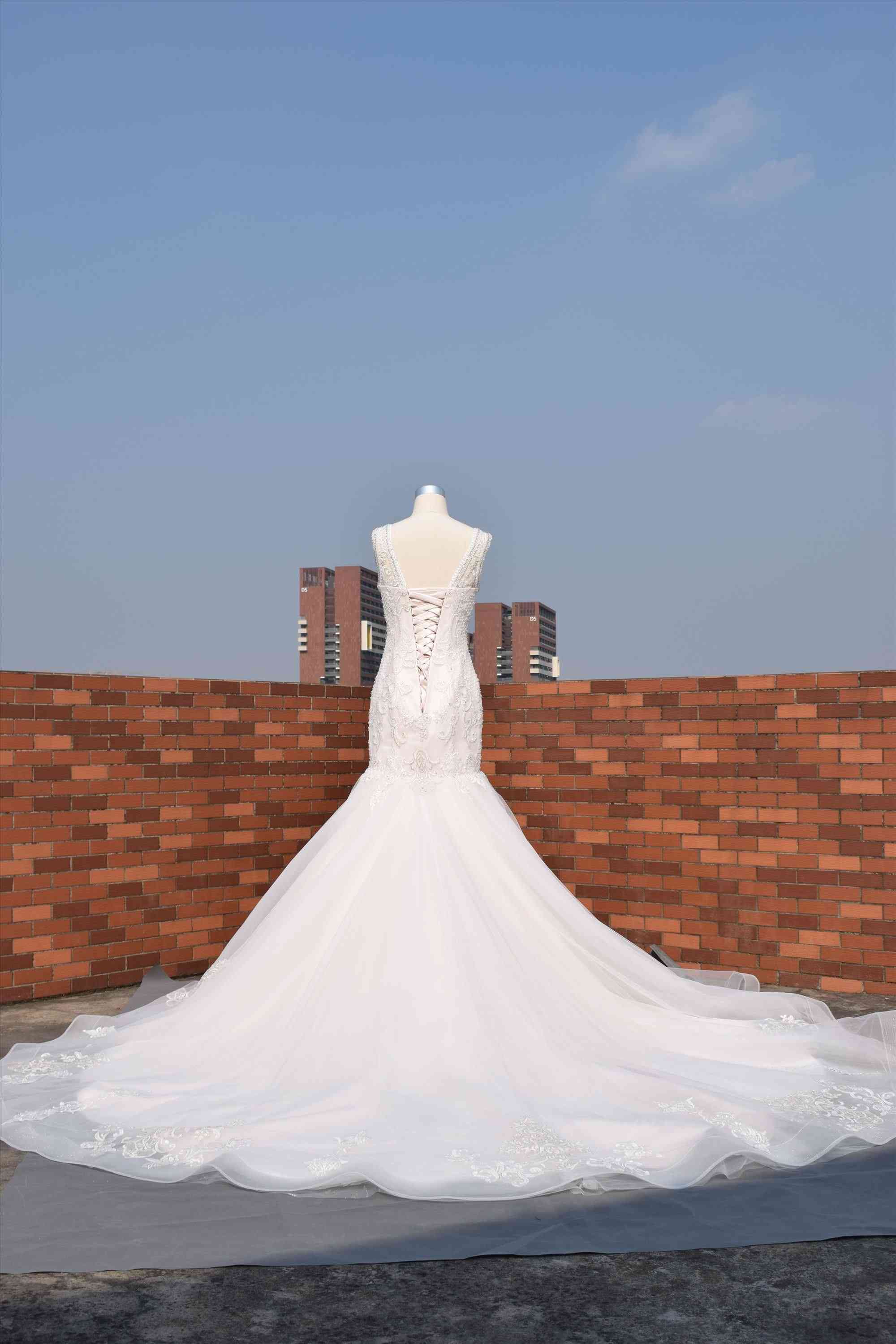 Champegne coler lace with bling full beading mermaid bridal gown