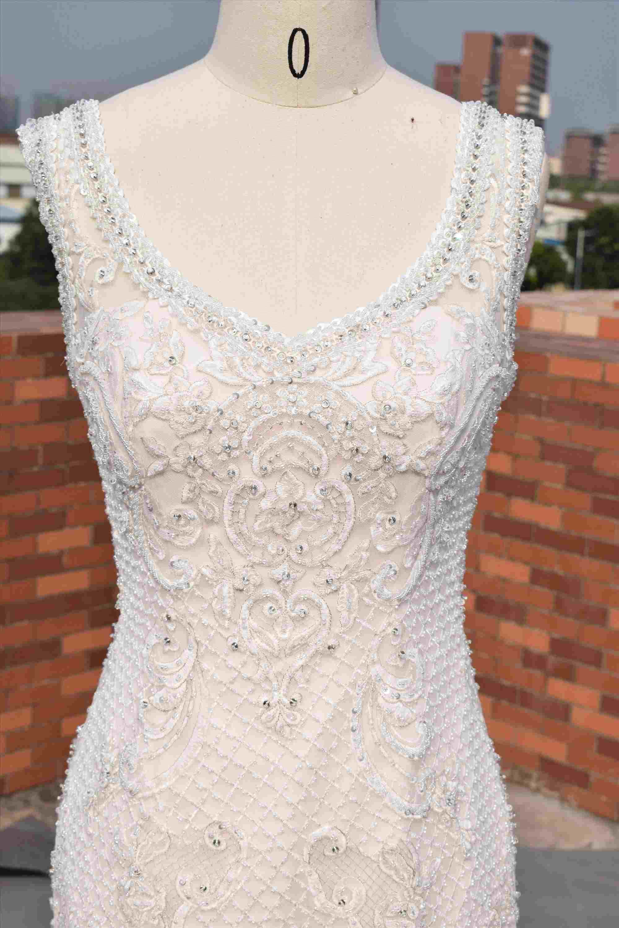 Champegne coler lace with bling full beading mermaid bridal gown