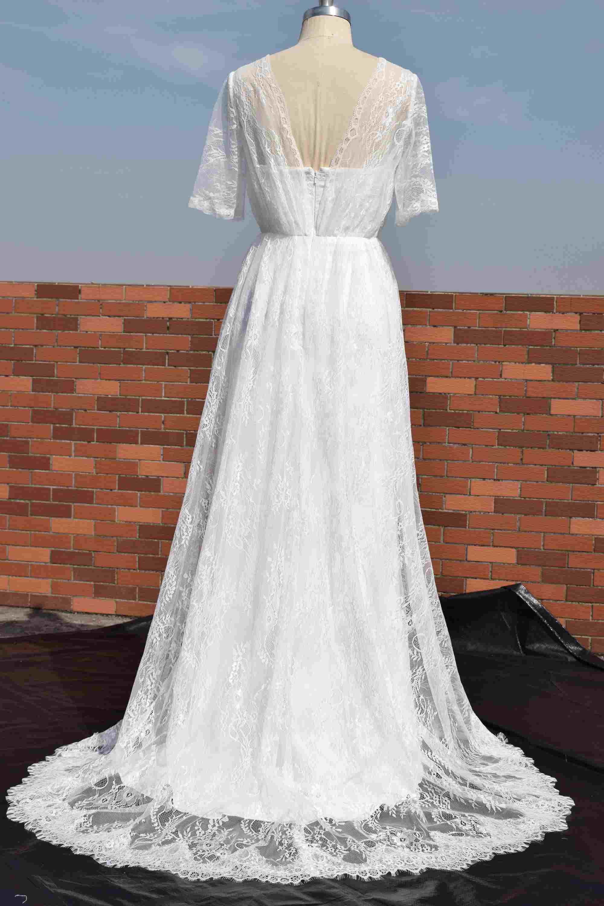 Boho bridal gown short sleeve custom made wedding dress