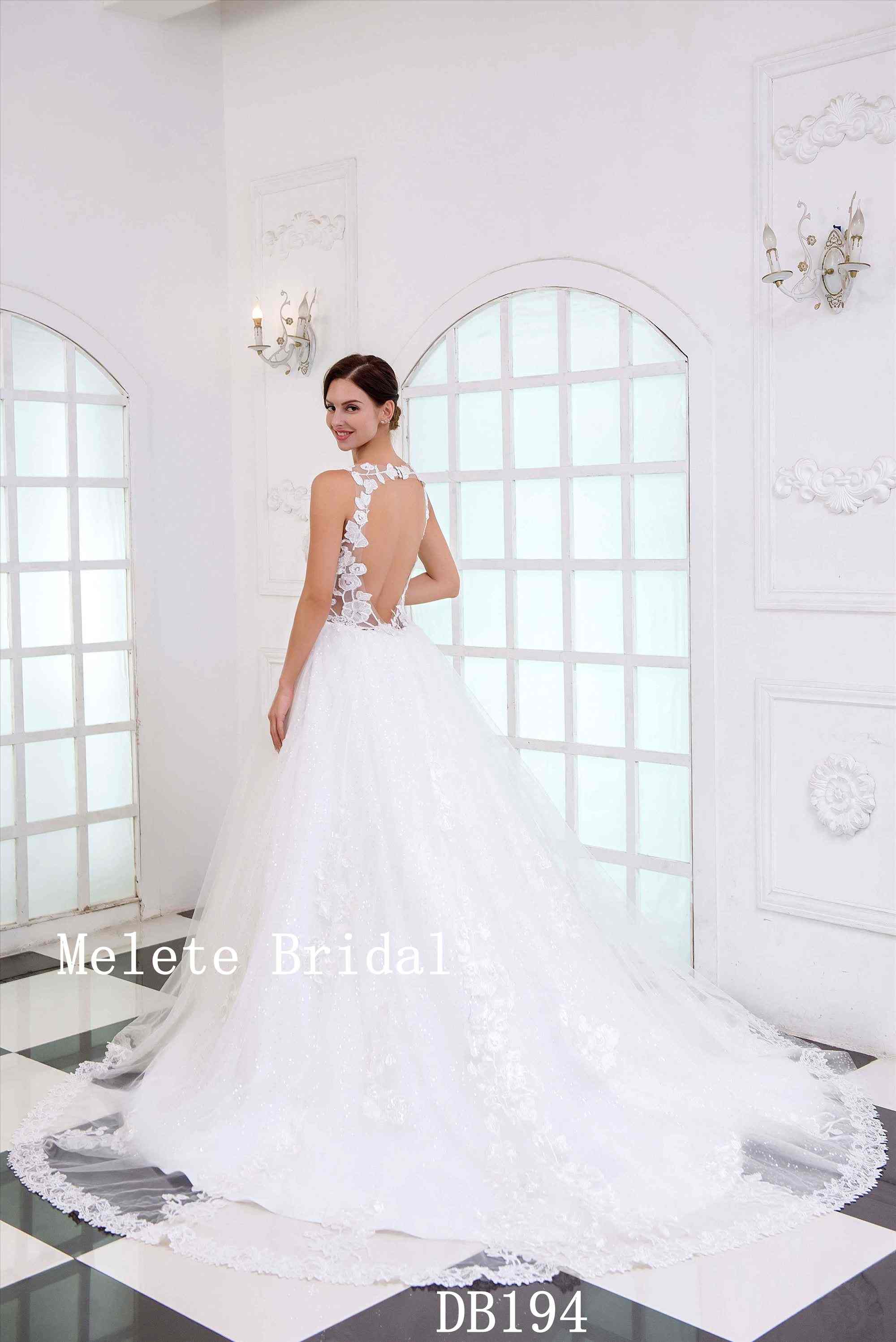 DB194 princess style open back A line lace wedding dress
