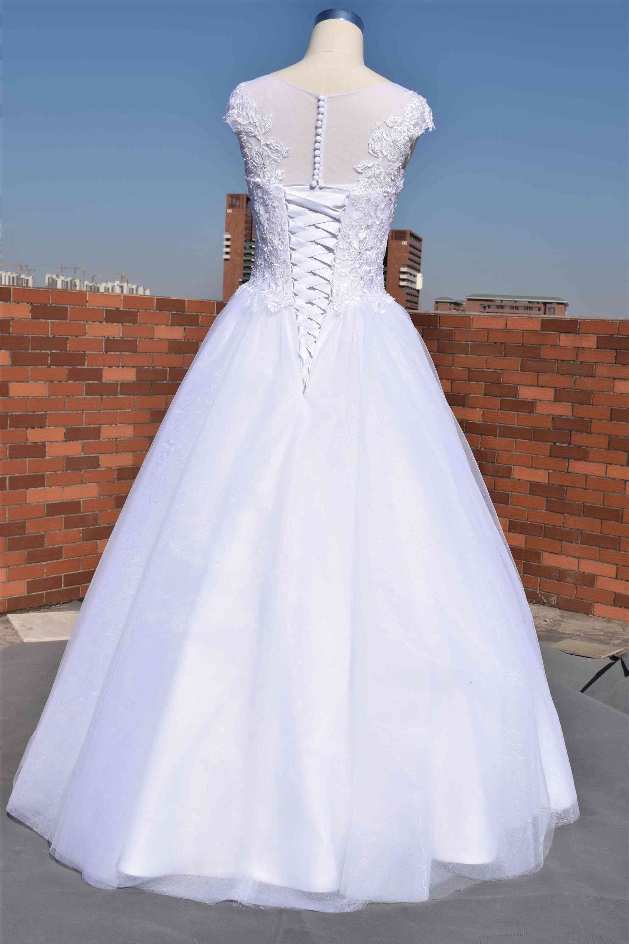 Sweet Style Cap Sleeves Boat Neckline A-Line Wedding Dress