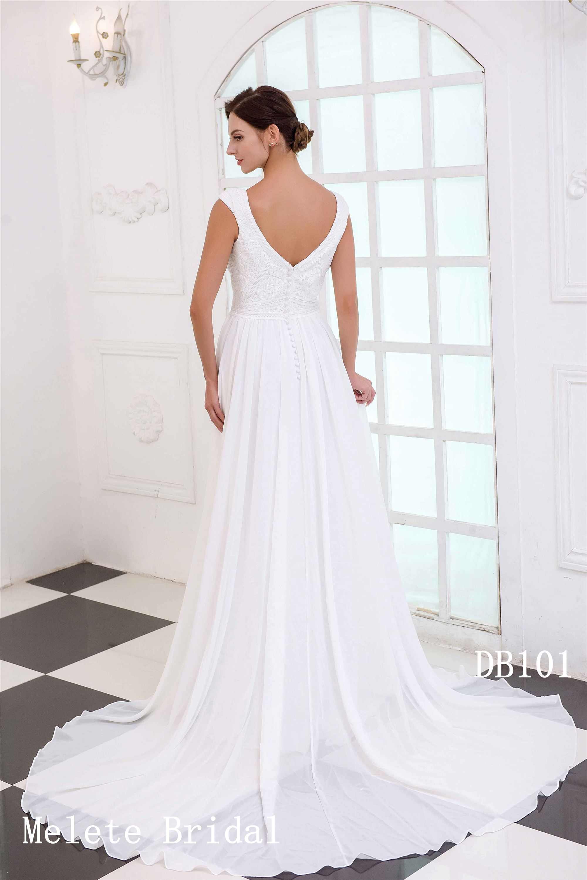 Chiffon fabric A line princess style V neckline new design bridal gown