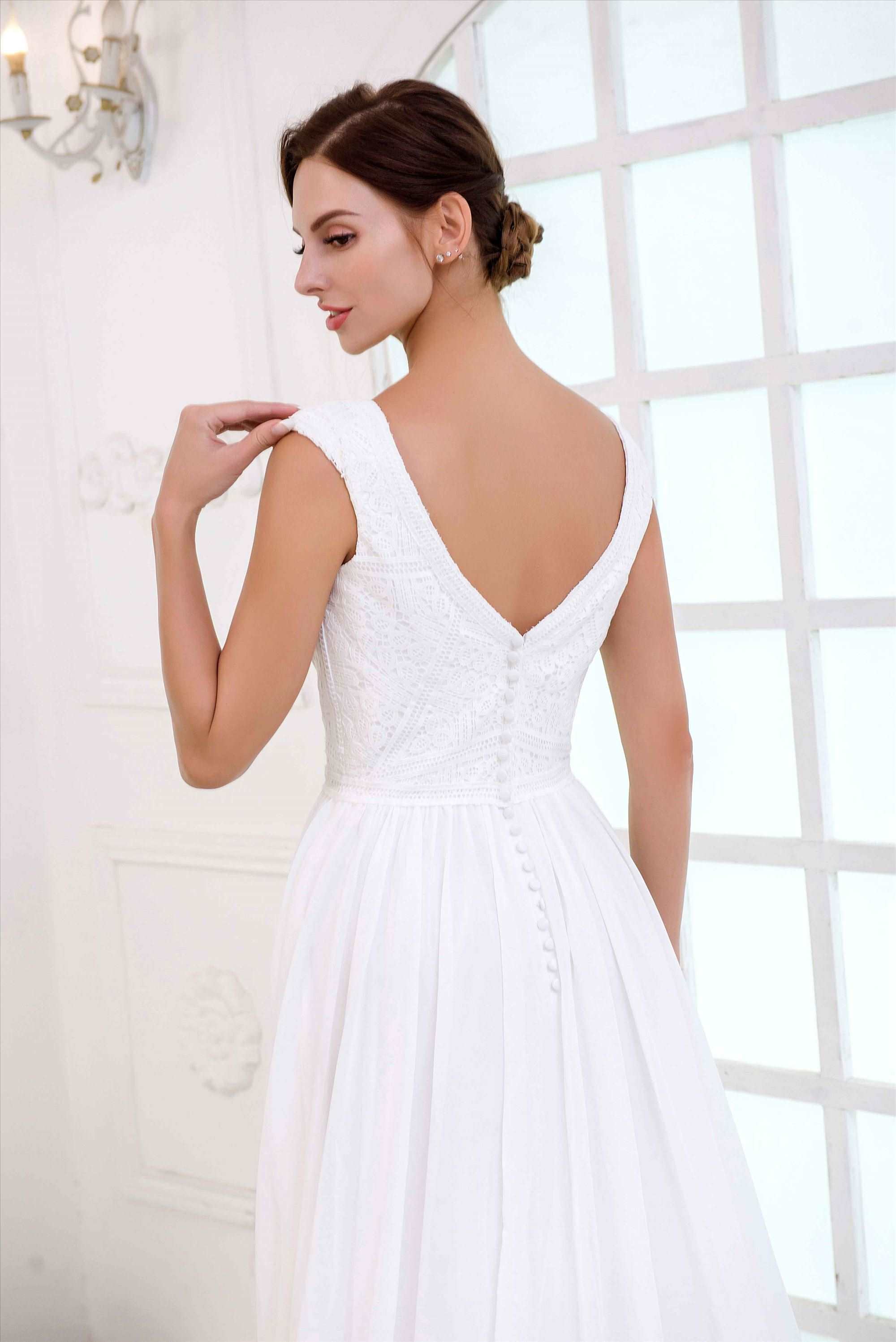 Chiffon fabric A line princess style V neckline new design bridal gown