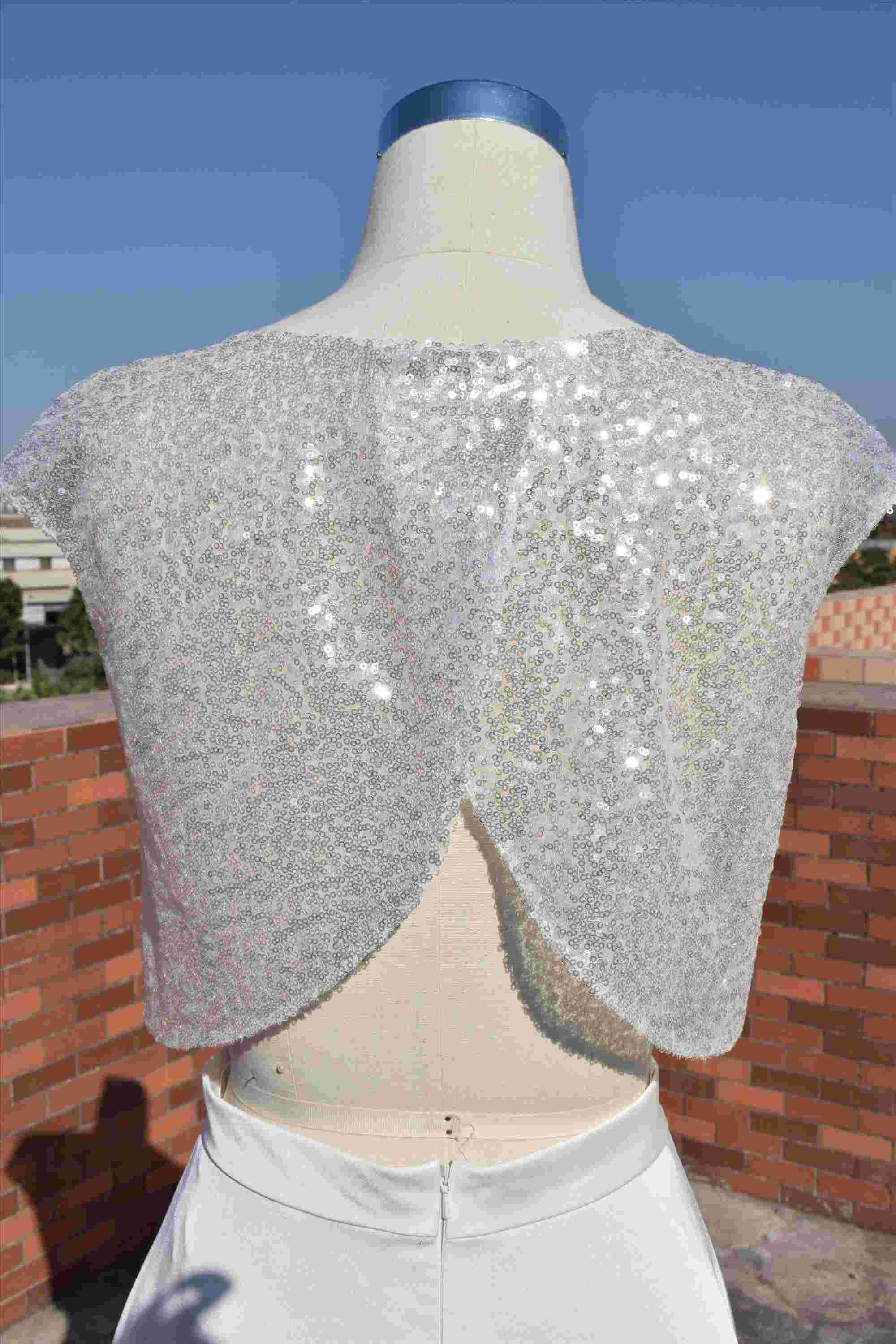Two sets bridal gown sequins fabric bodice and satin pants bridal dress