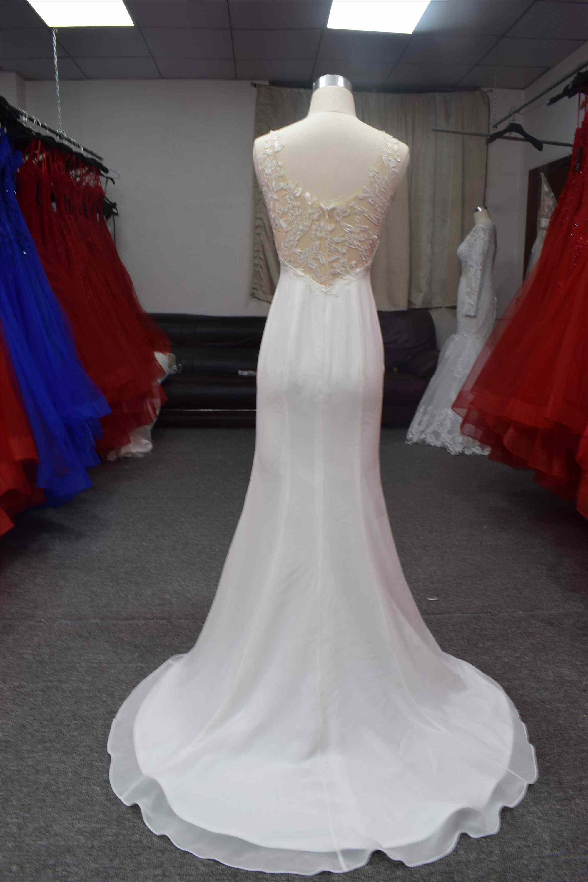 Chiffon mermaid gown with detachable train wedding dress