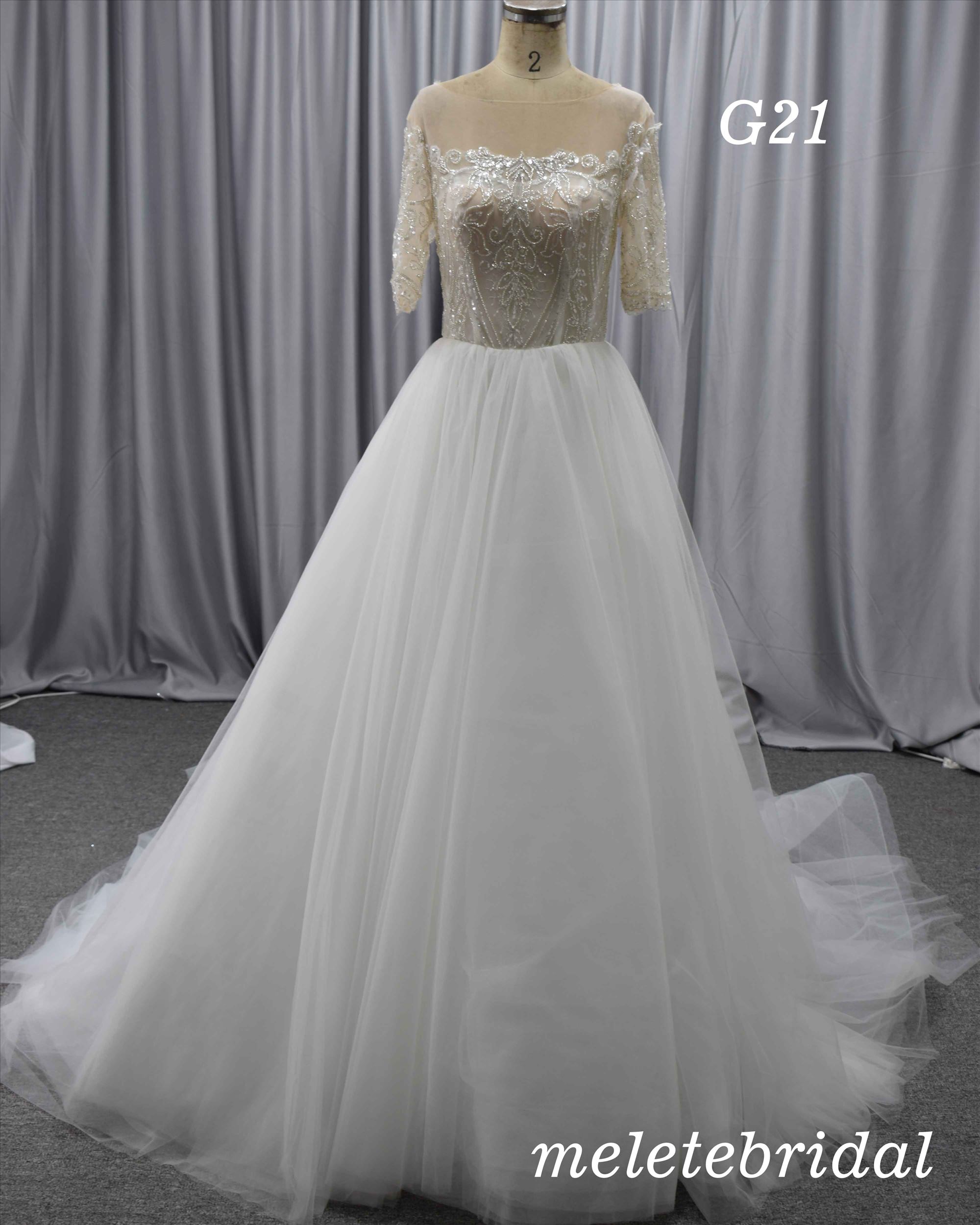 Short sleeves bling bling bodice A line wholesale price bridal gown