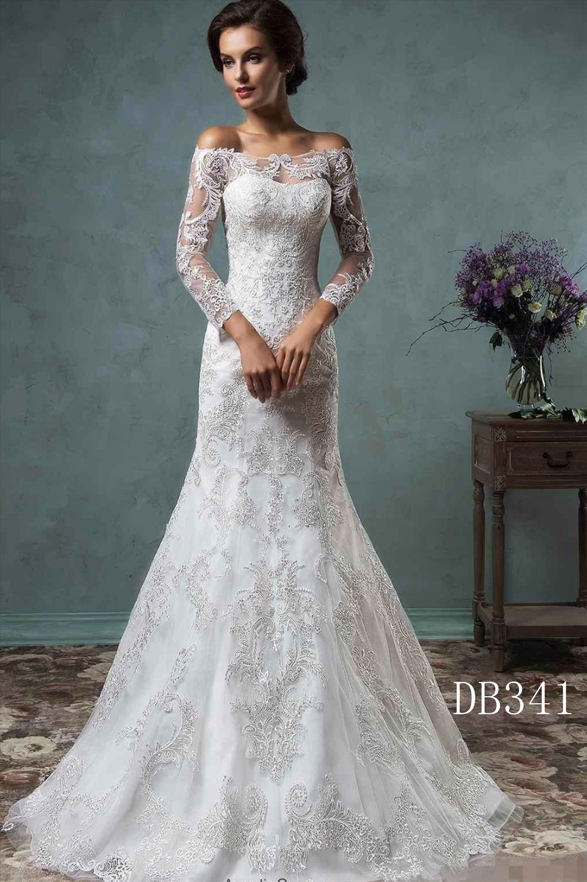 Fashion Design long sleeves straight neckline wholesale price wedding dress