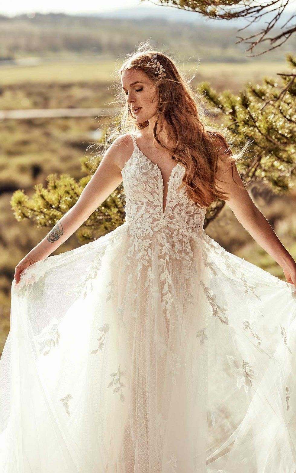 Boho Bridal gown low back with V neckline