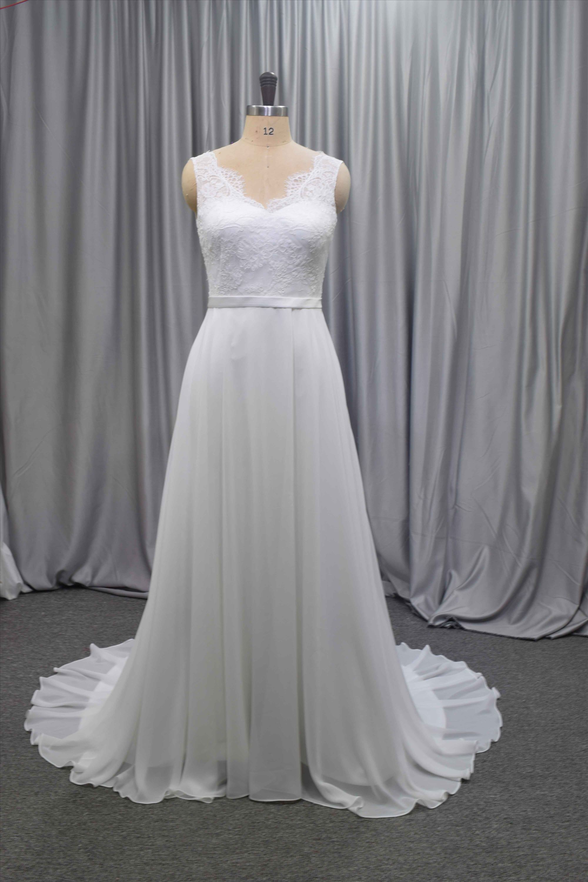 See through back chiffon A line bridal gown elegant cheap price wedding dress