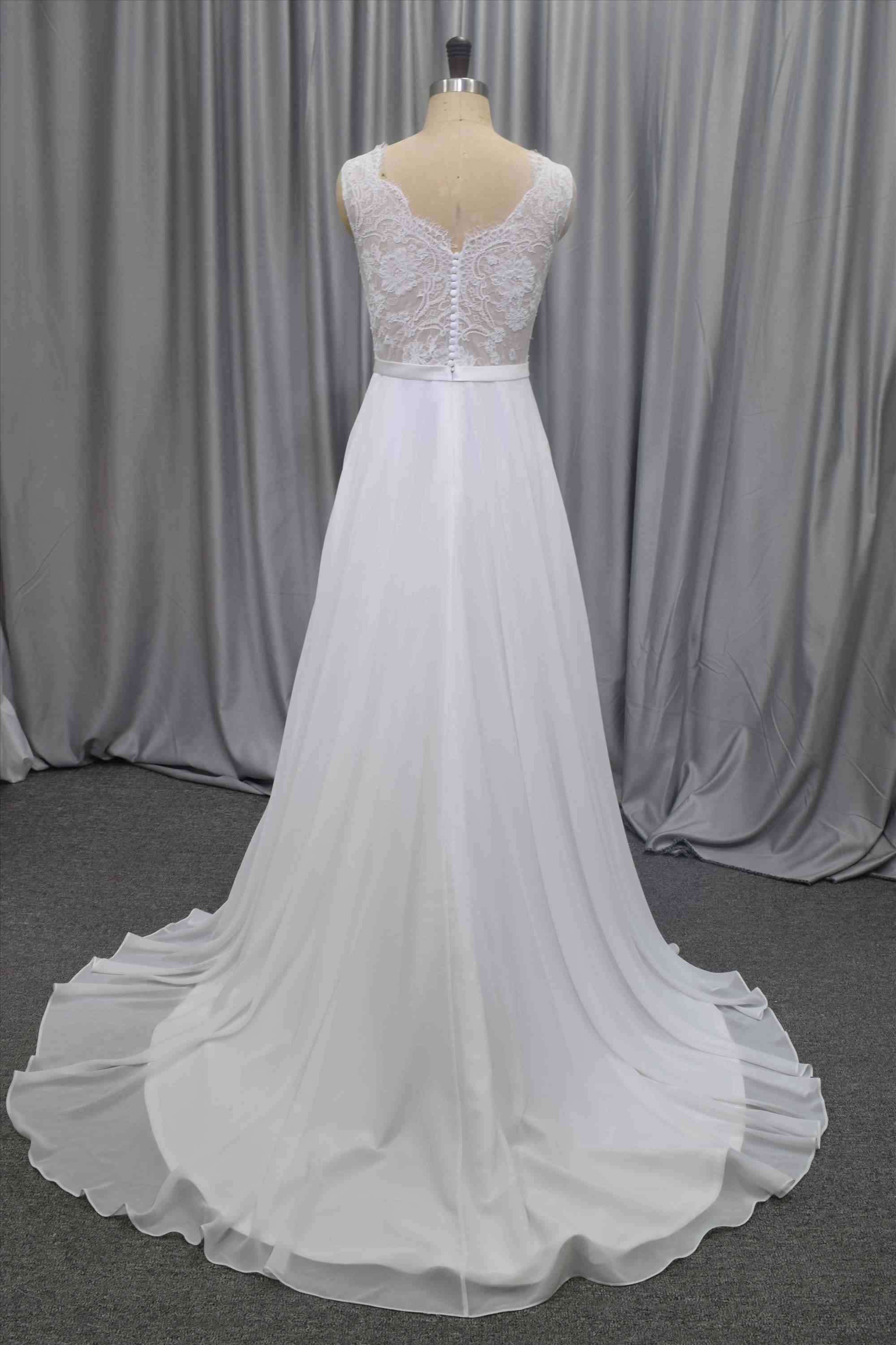See through back chiffon A line bridal gown elegant cheap price wedding dress