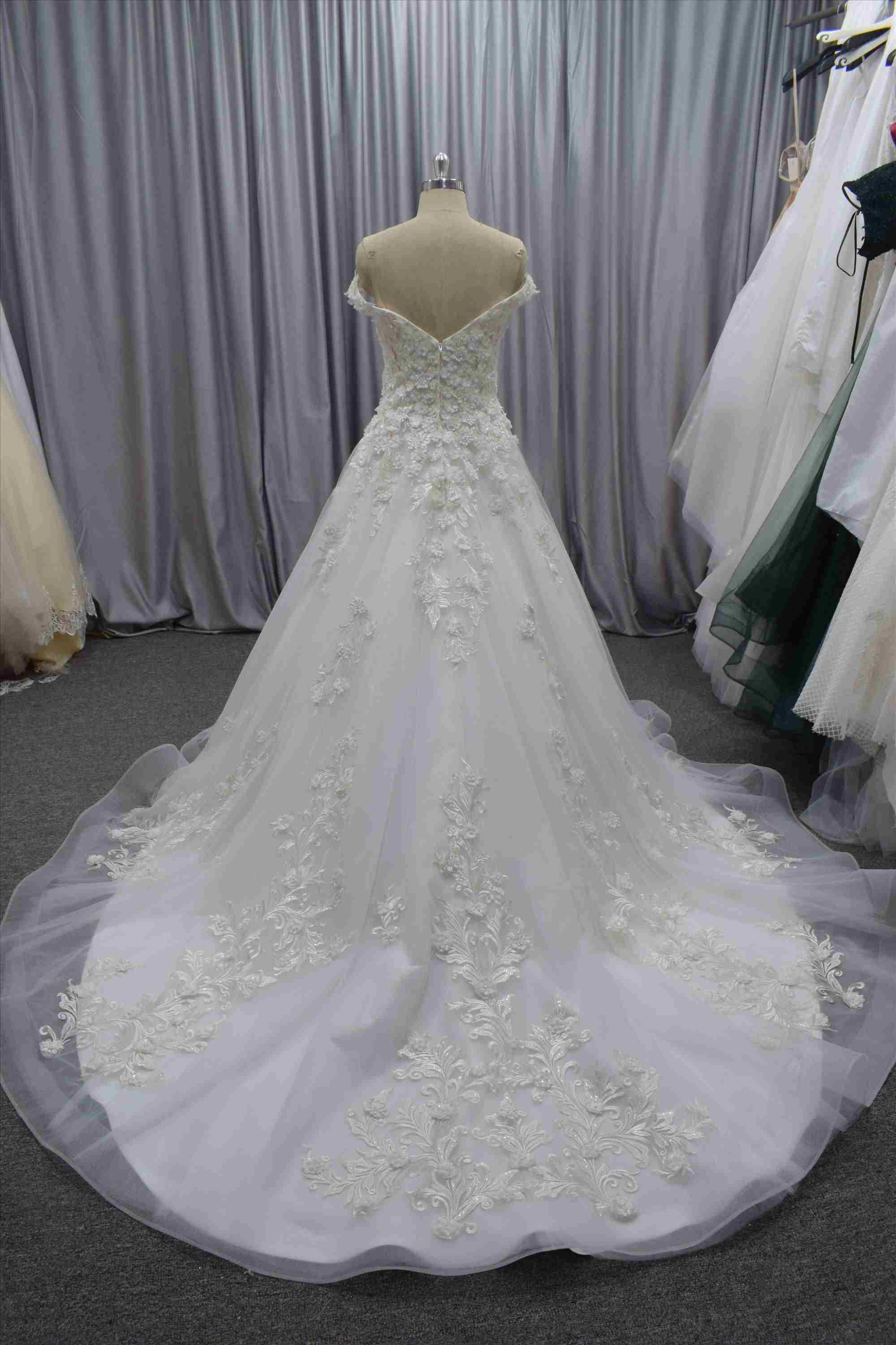 Princess Style V neckline with 3D flower wedding dress