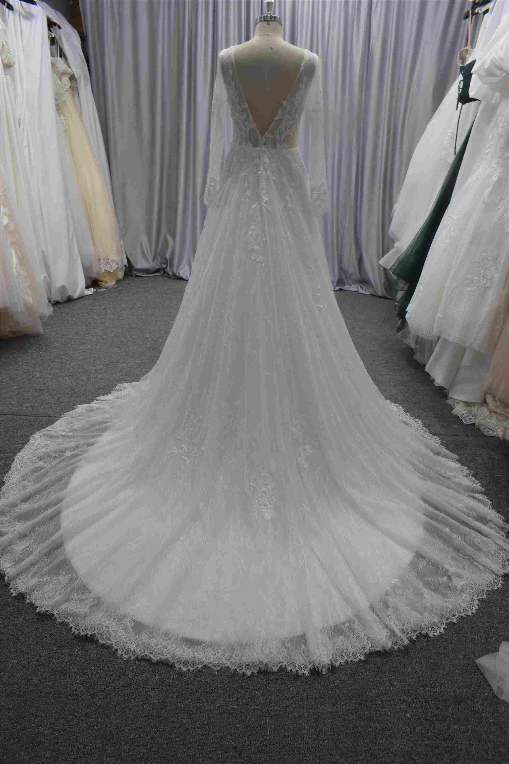 Boho Long sleeves lace bridal gown custom made wedding dress