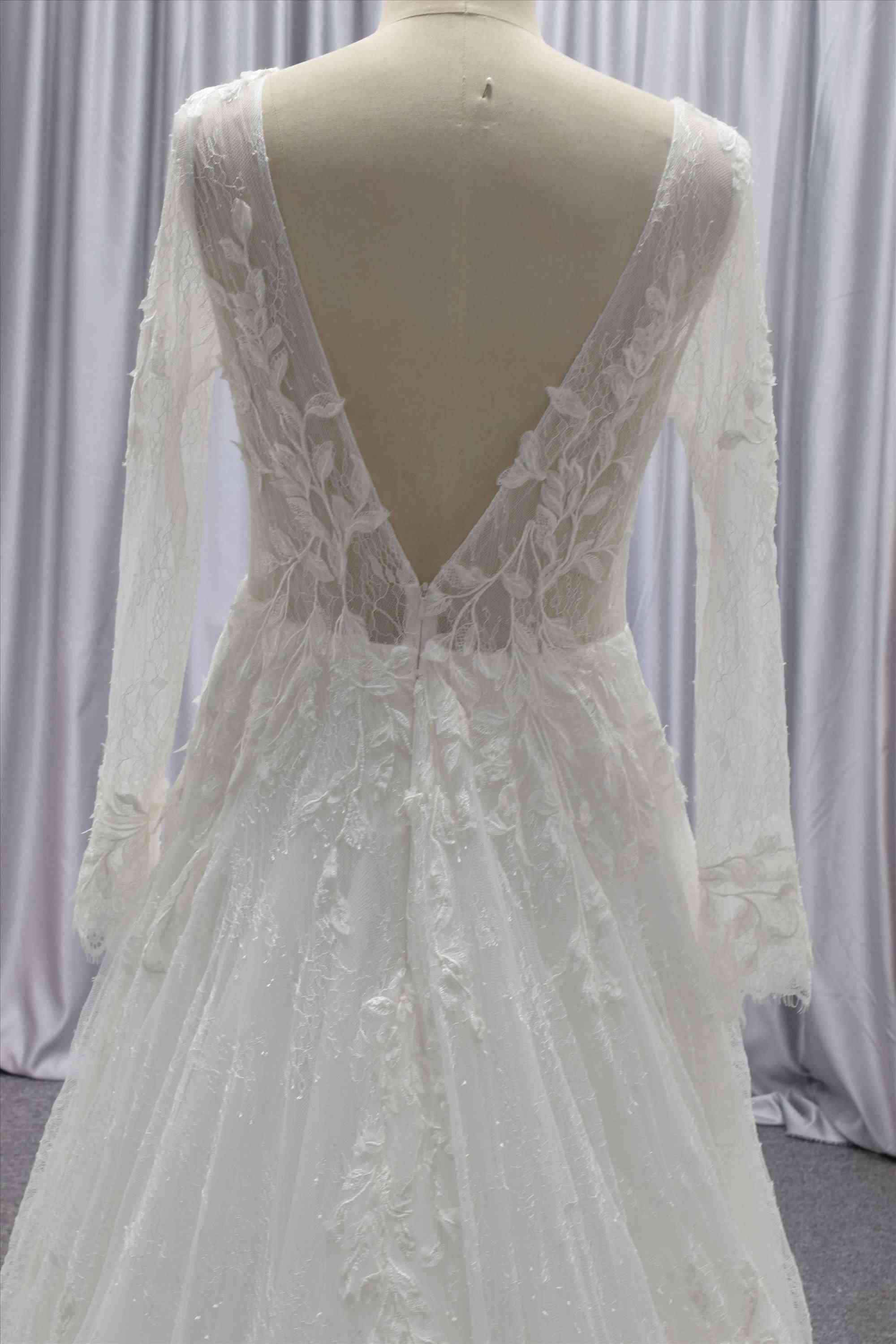 Boho Long sleeves lace bridal gown custom made wedding dress