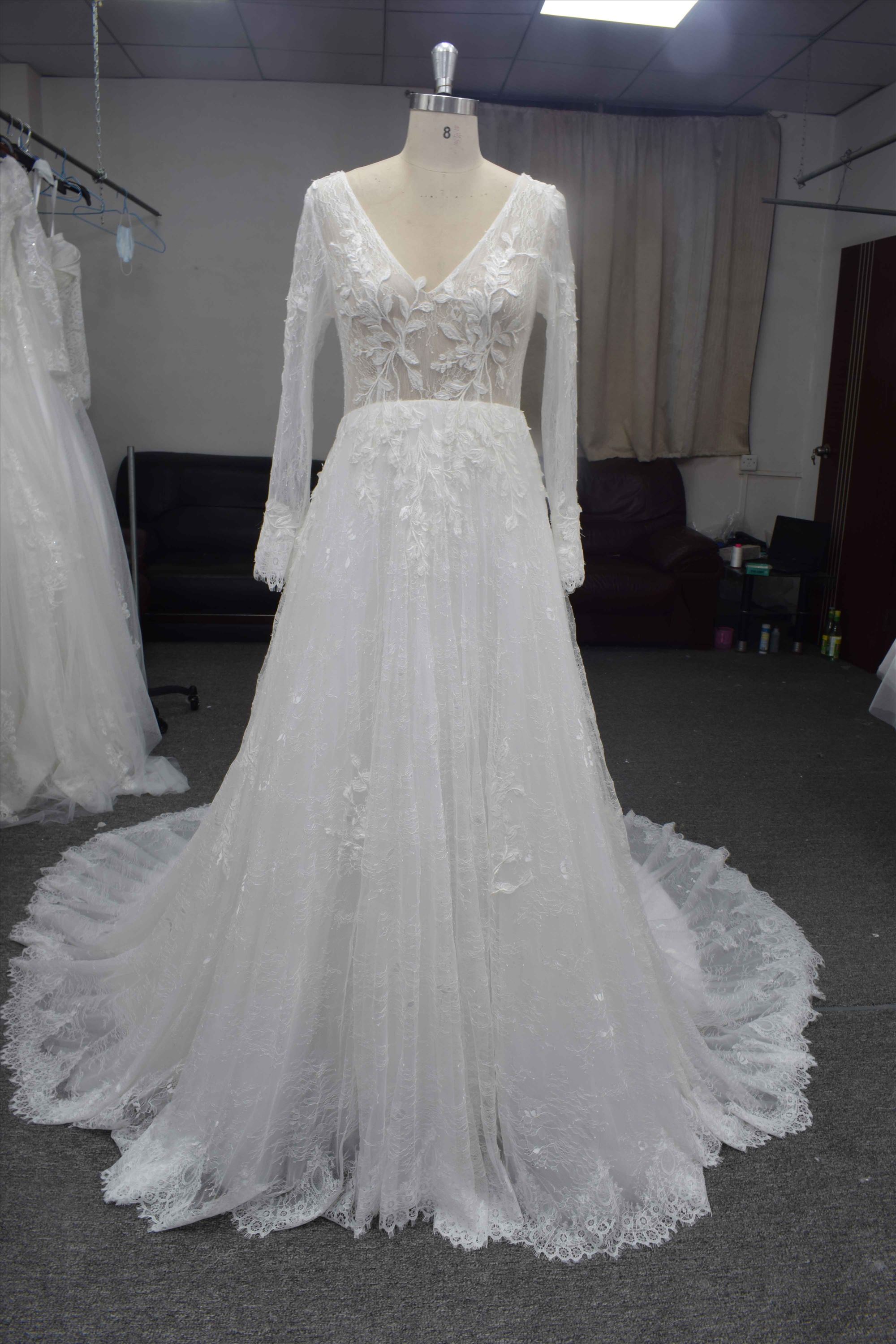 Boho Long sleeves lace bridal gown custom made wedding dress