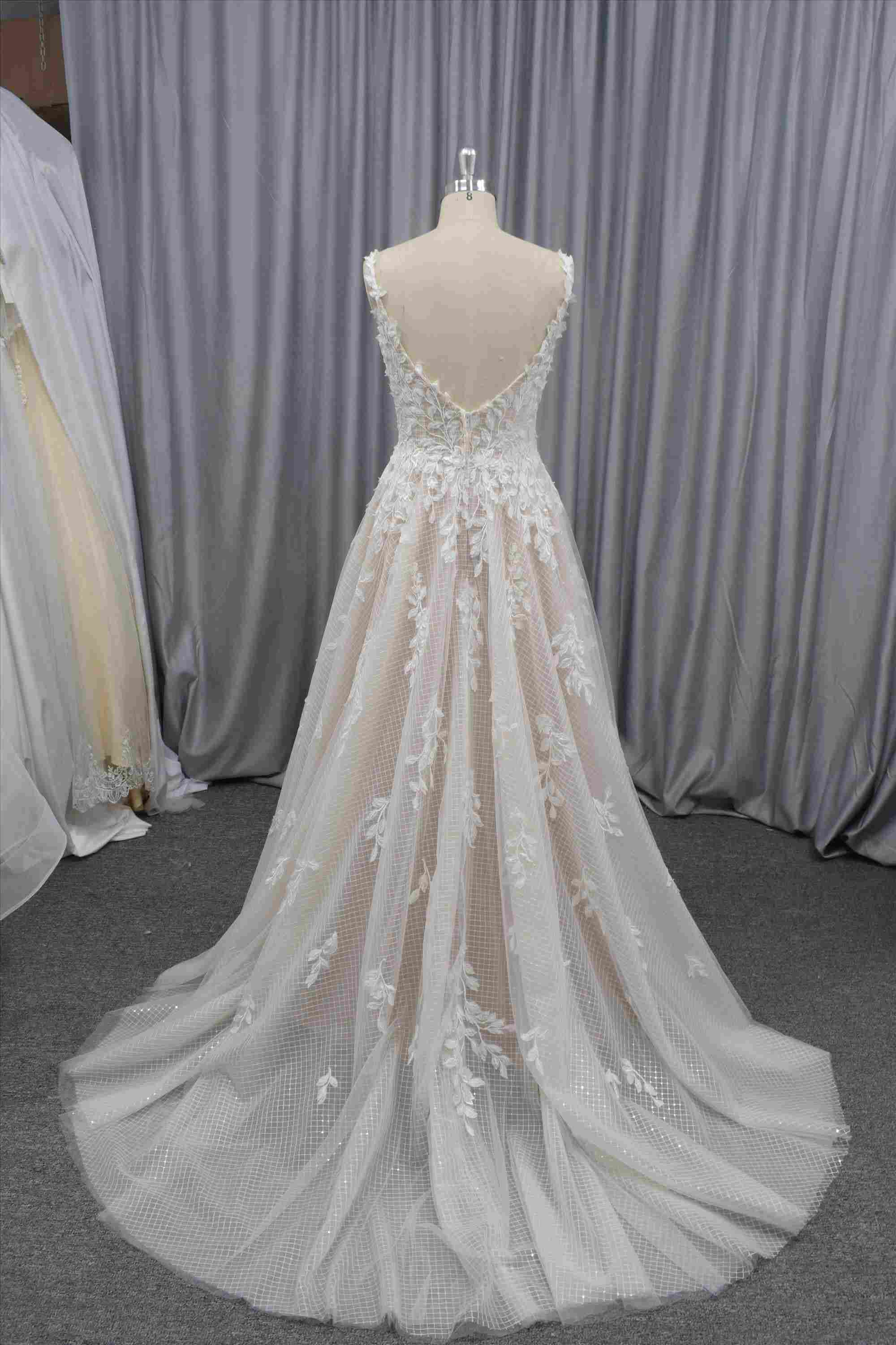 Boho Bridal gown low back with V neckline