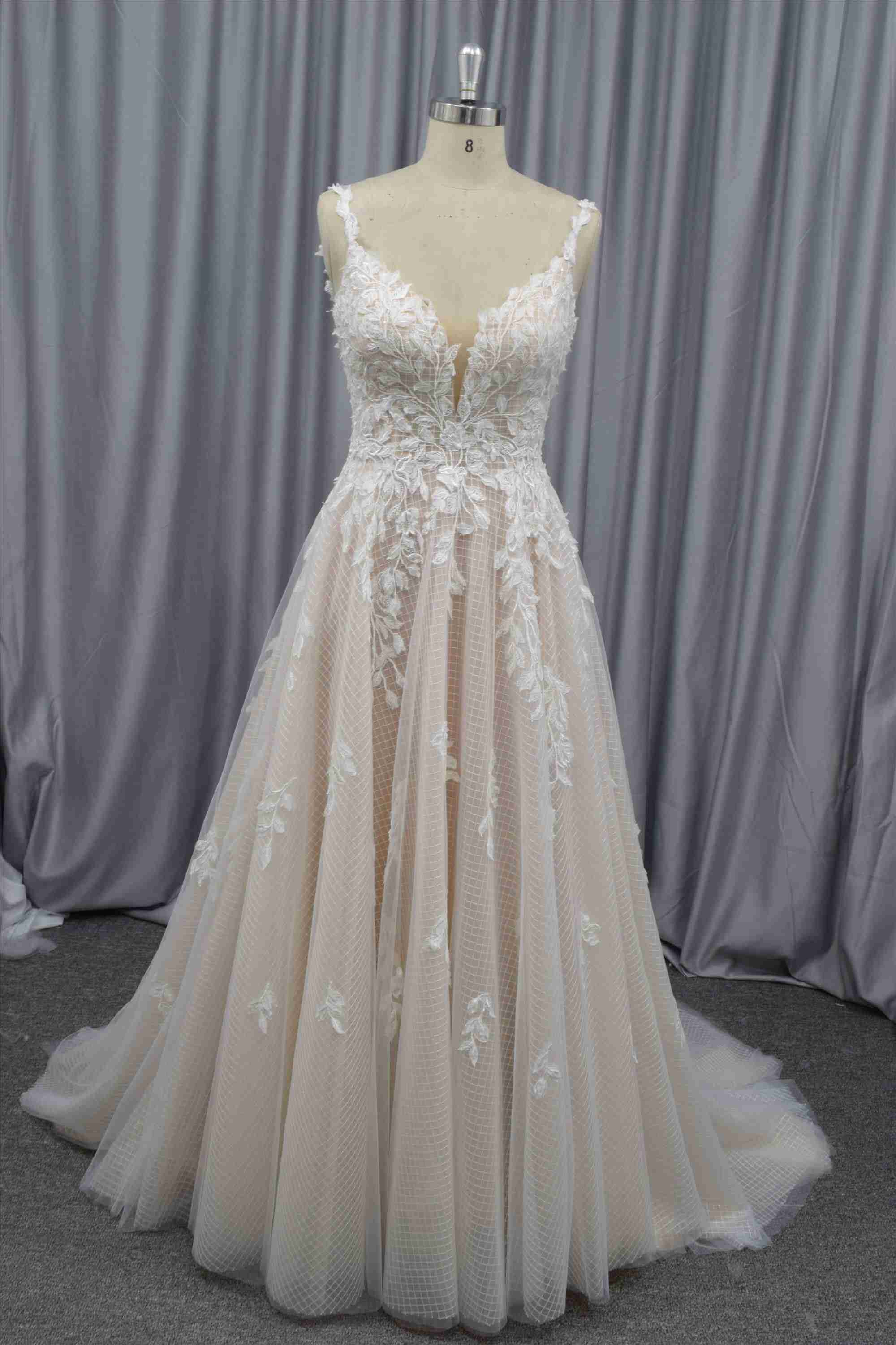 Boho Bridal gown low back with V neckline