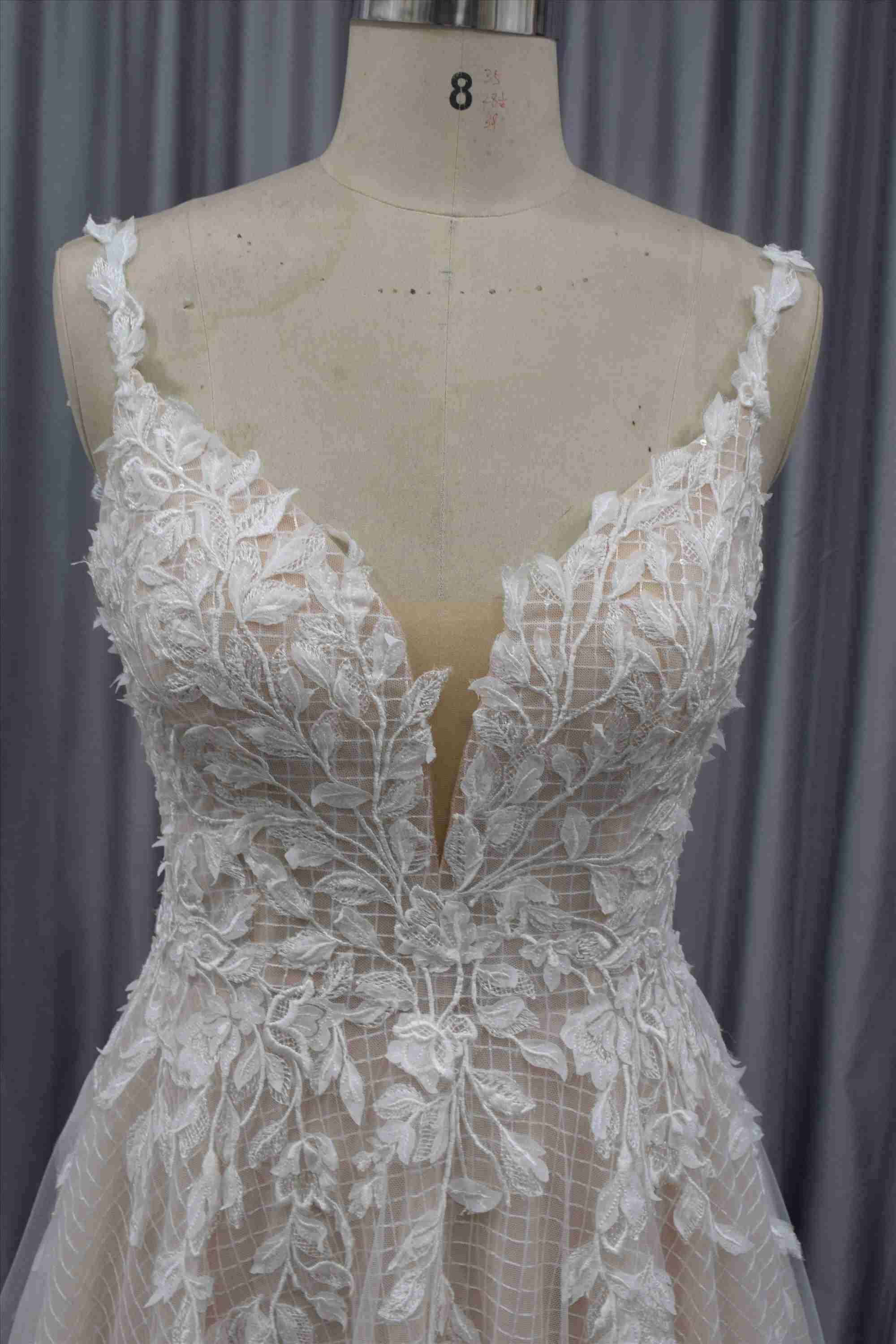 Boho Bridal gown low back with V neckline