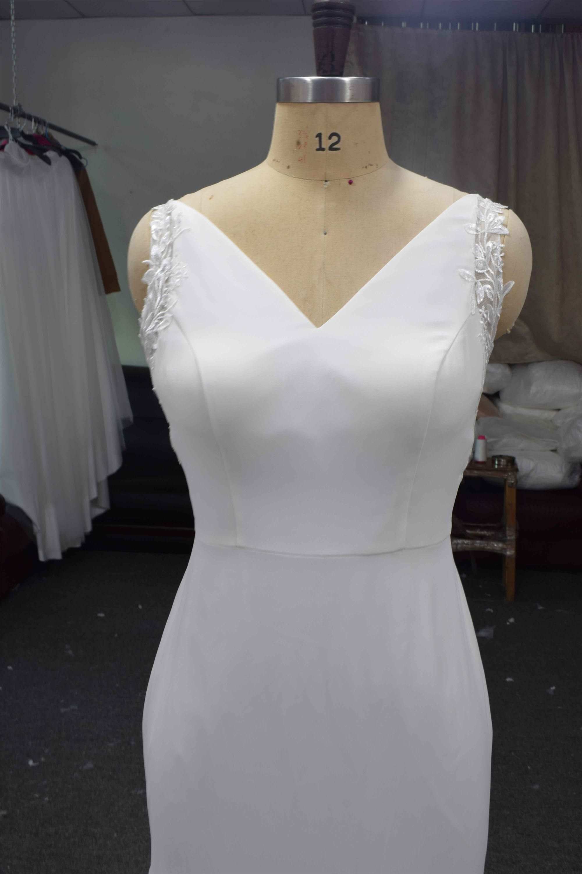 V neckline light chiffon mermaid bridal gown