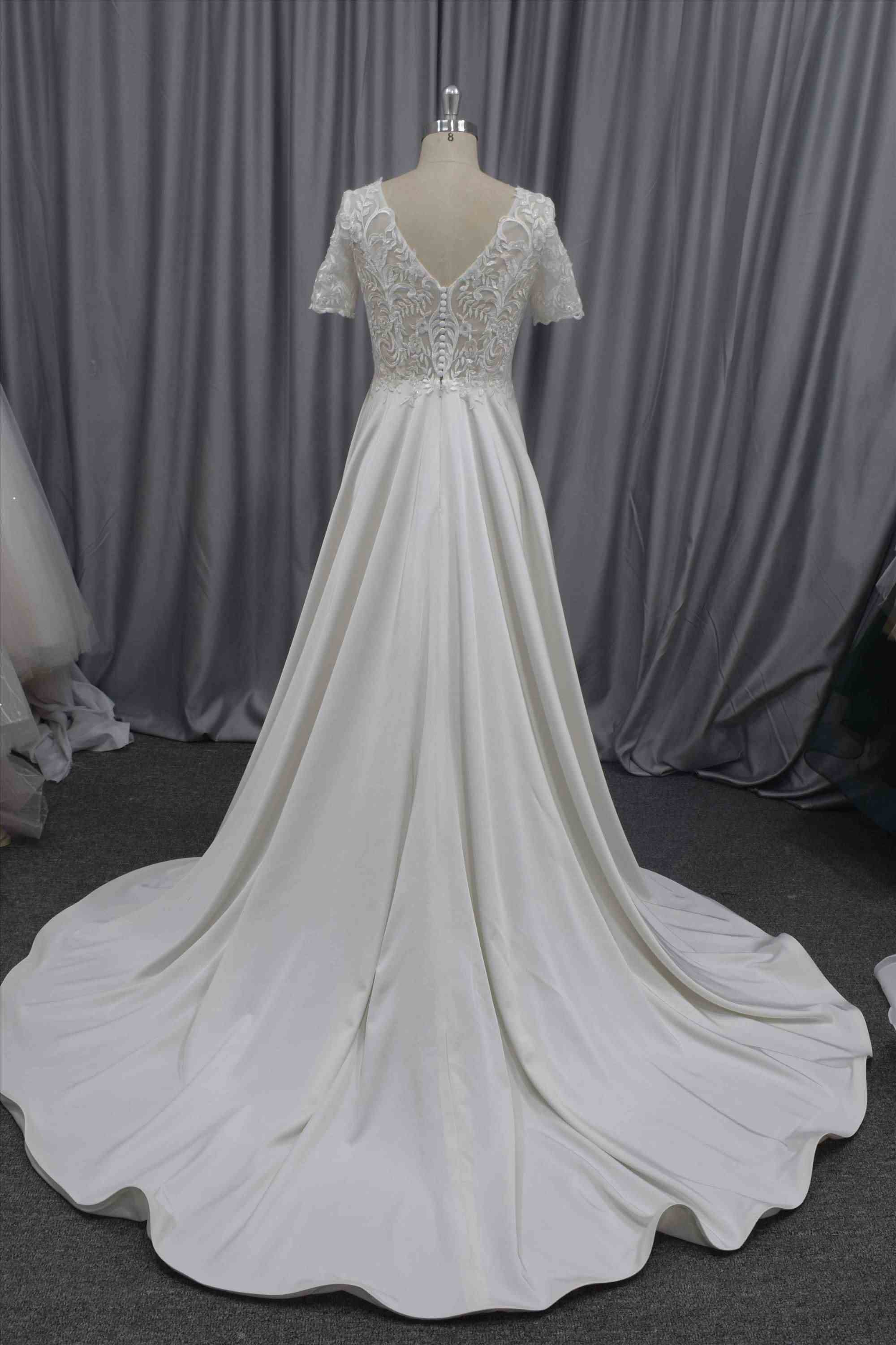 A line short sleeves simple wedding dress lace dress