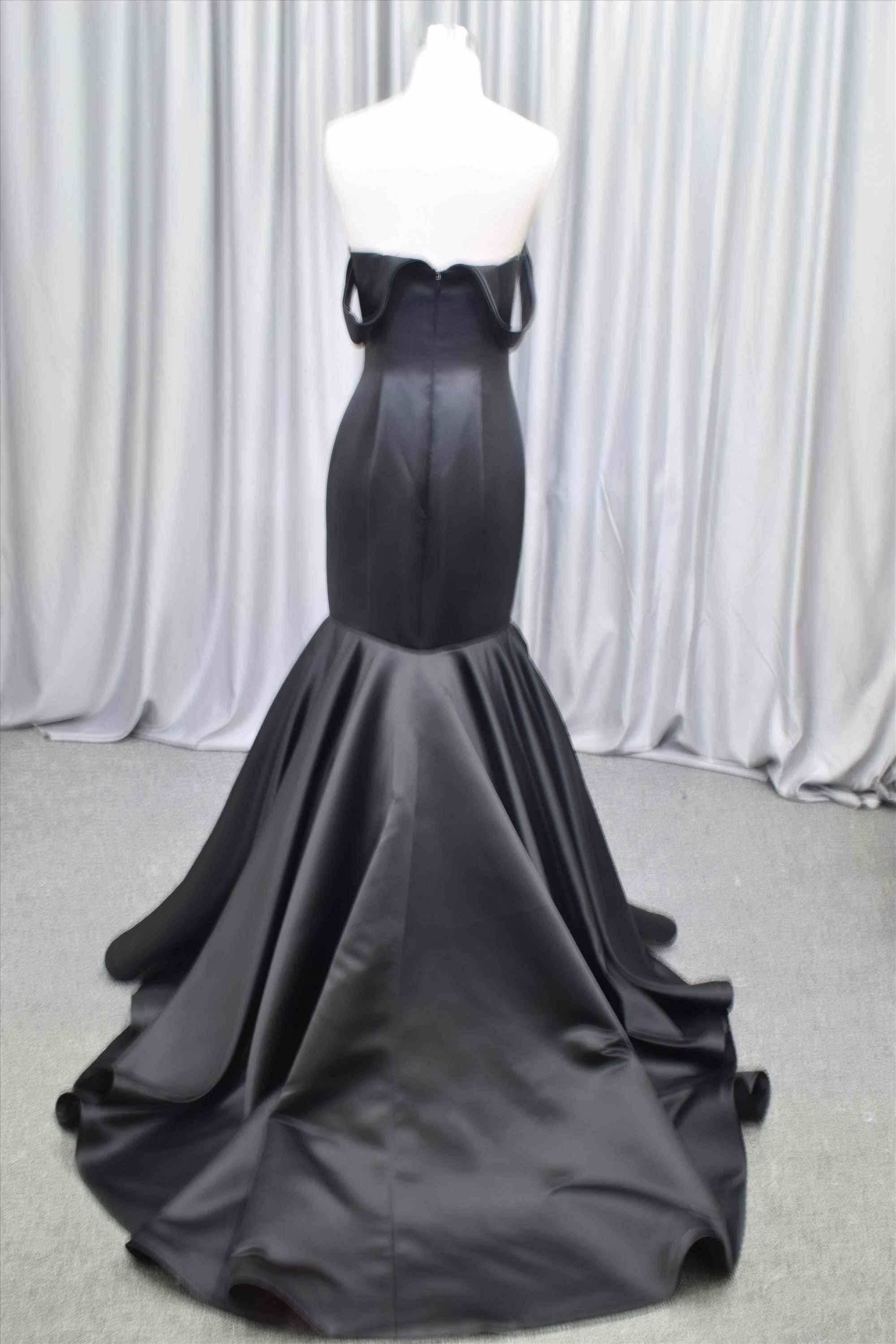 Black color wedding dress satin mermaid off shoulder bridal gown