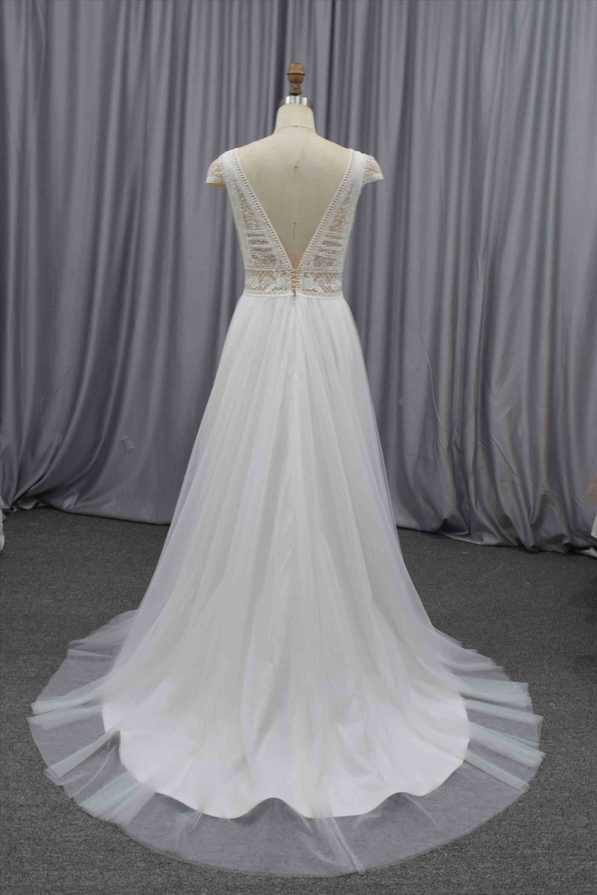 Boho wedding dress V neckline bridal gown