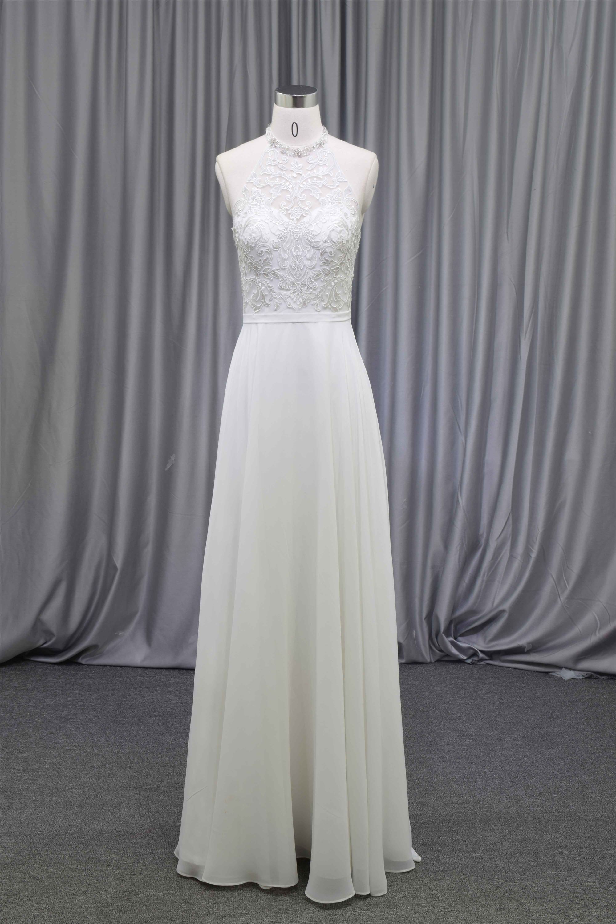 New deisgn illusion neckline chiffon bridal dress wholesale price bridal gown
