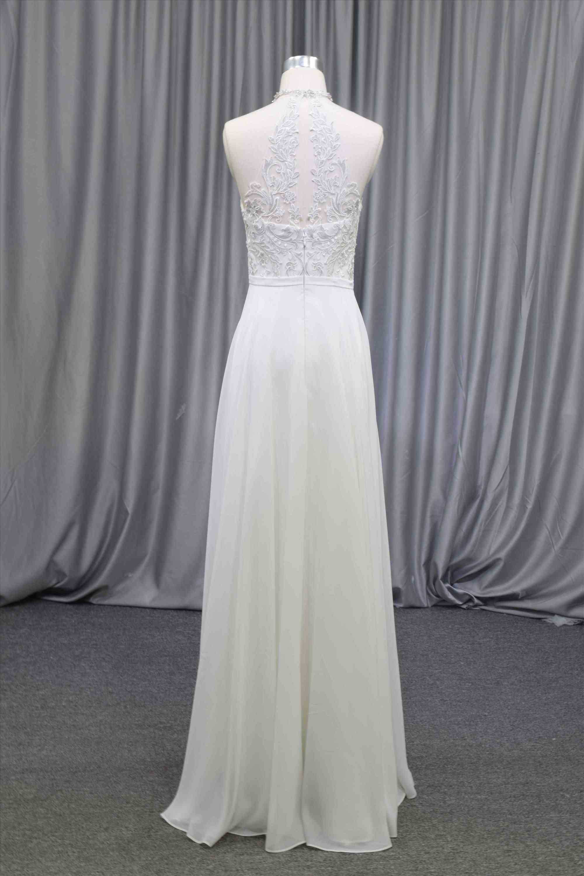 New deisgn illusion neckline chiffon bridal dress wholesale price bridal gown