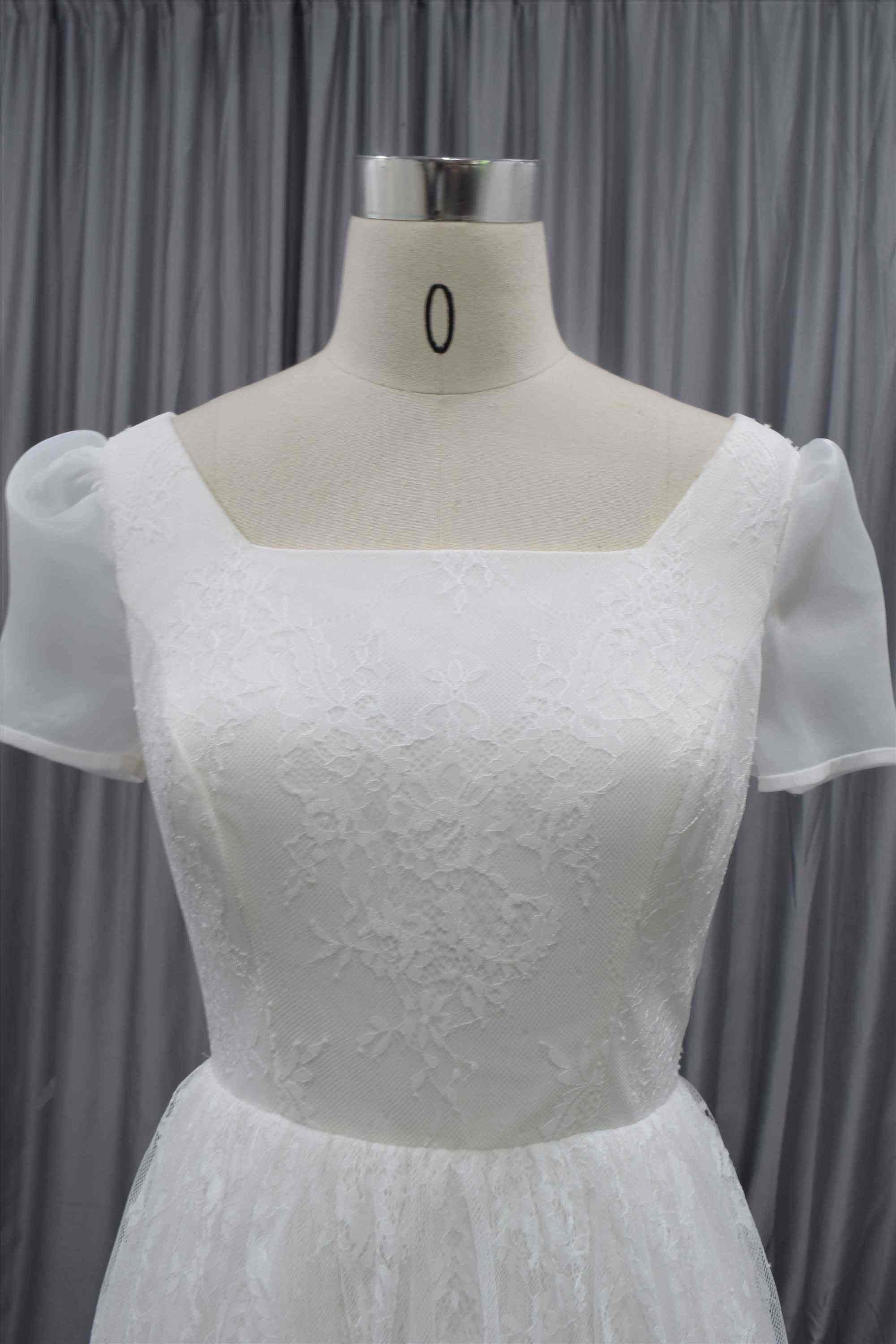Lolita style pretty design short sleeves 3 layers lace bridal gown
