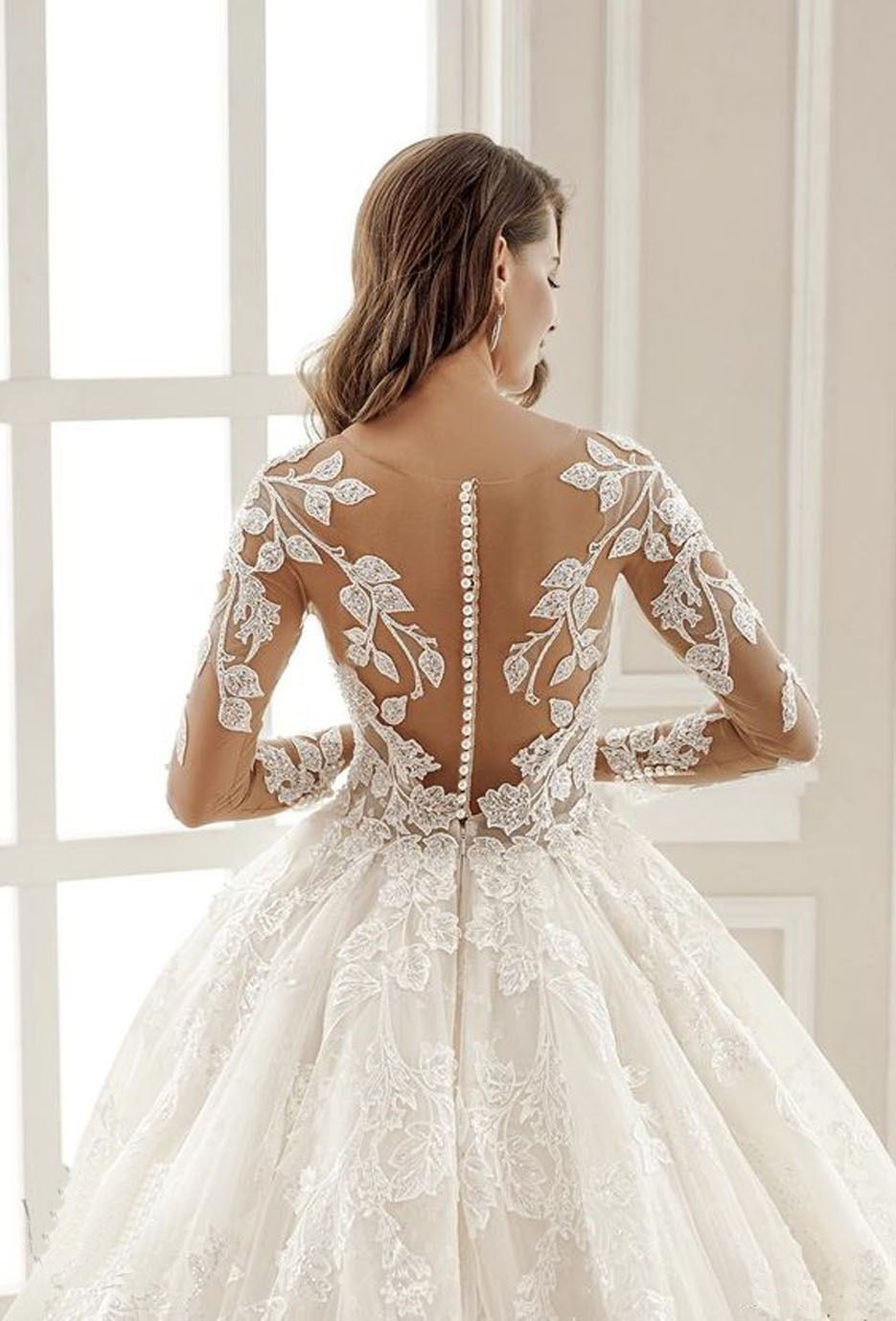New lace long sleeves illusion neckline gorgeous style bridal gown