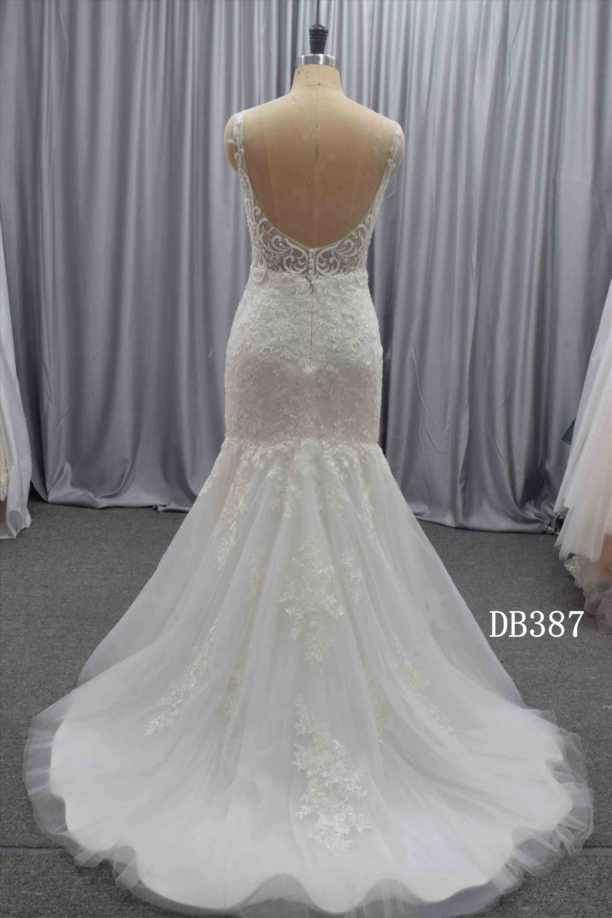 V neckline mermaid bridal gown custom made wedding dress