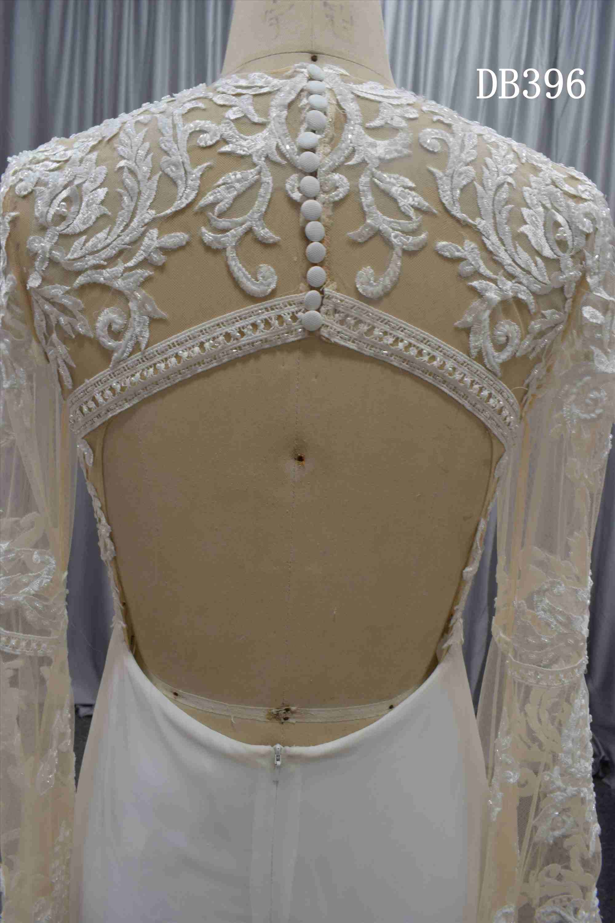 Trumpet sleeves Boho wedding dress with keyhole back