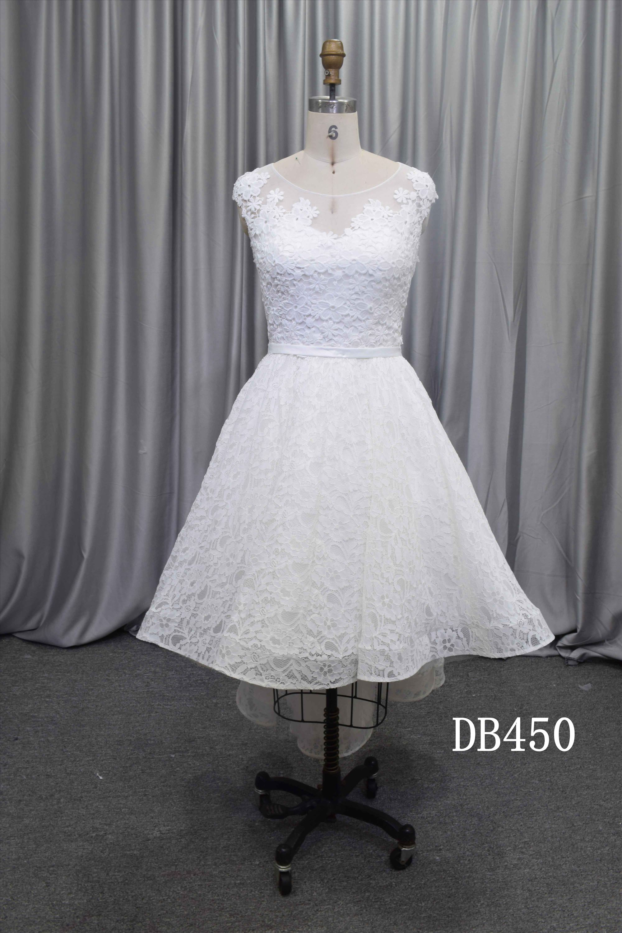 Lovely short wedding dress ivory lace bridal gown