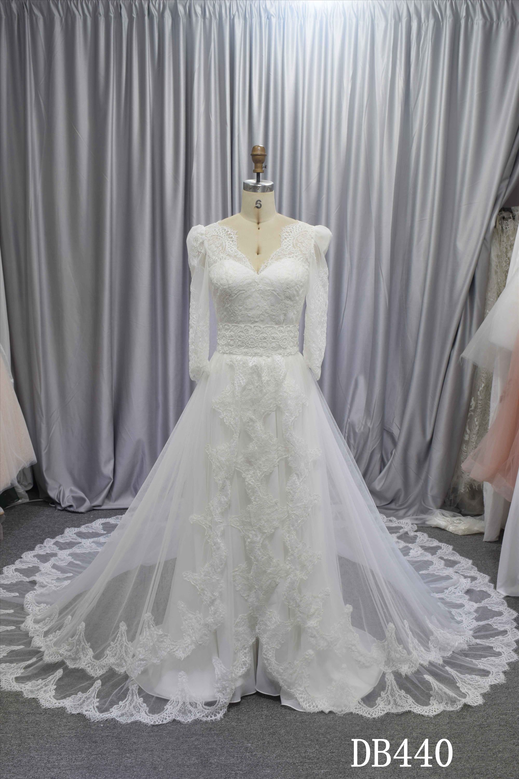 Princess A line bridal dress with a detachable lace skirt