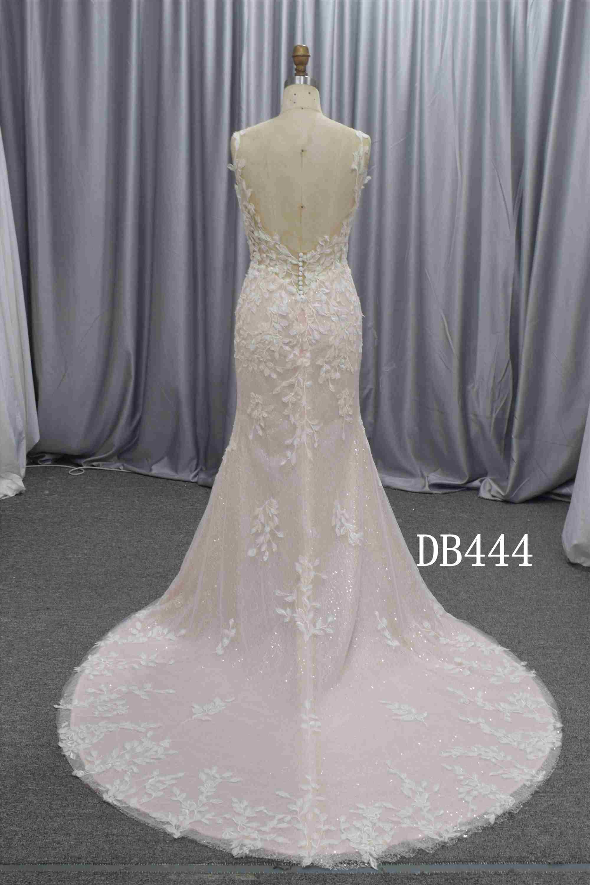 Soft blush color mermaid bridal gown with nice lace