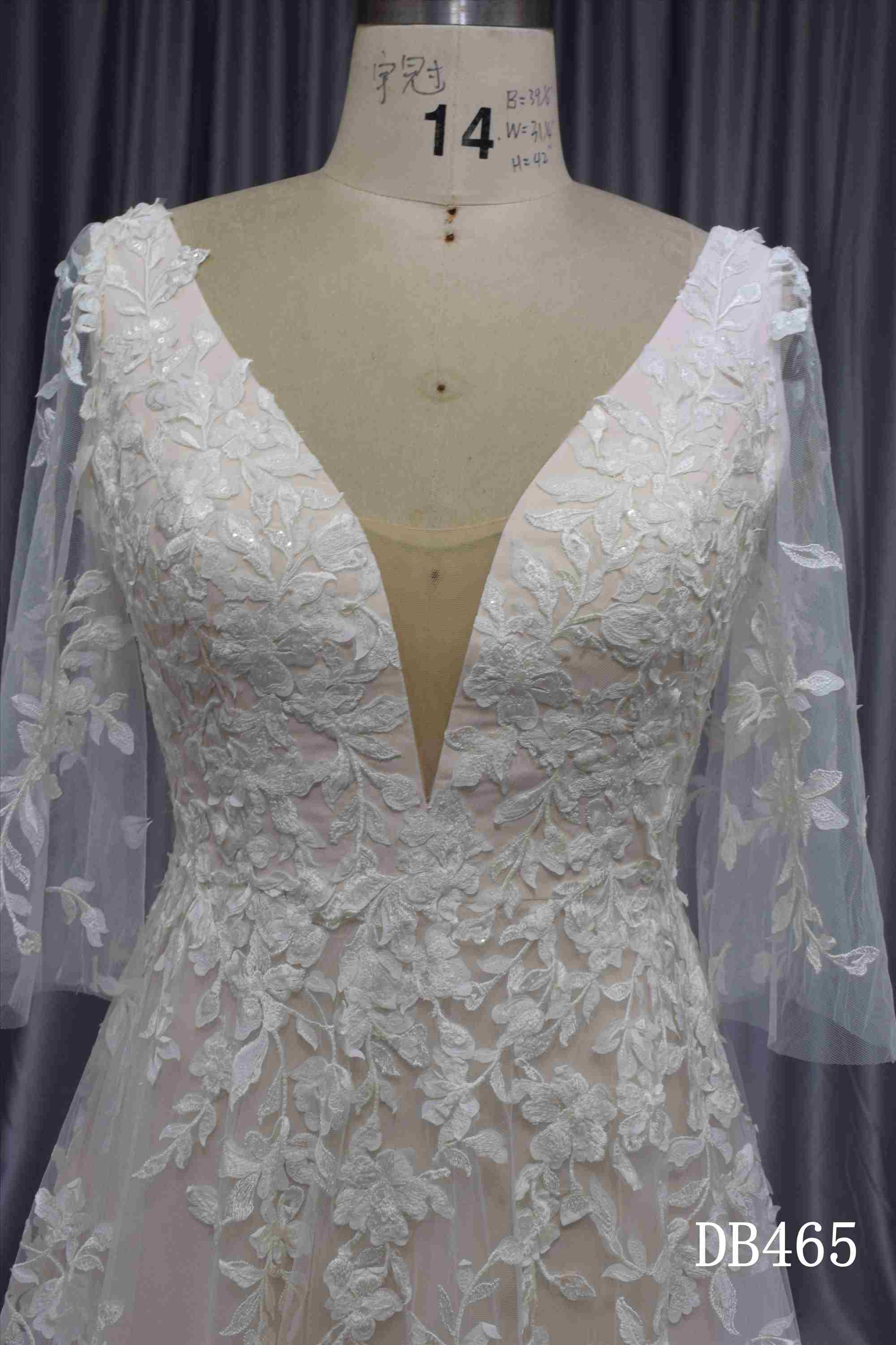 Elegant A line bridal gown with sleeves blush color wedding dress