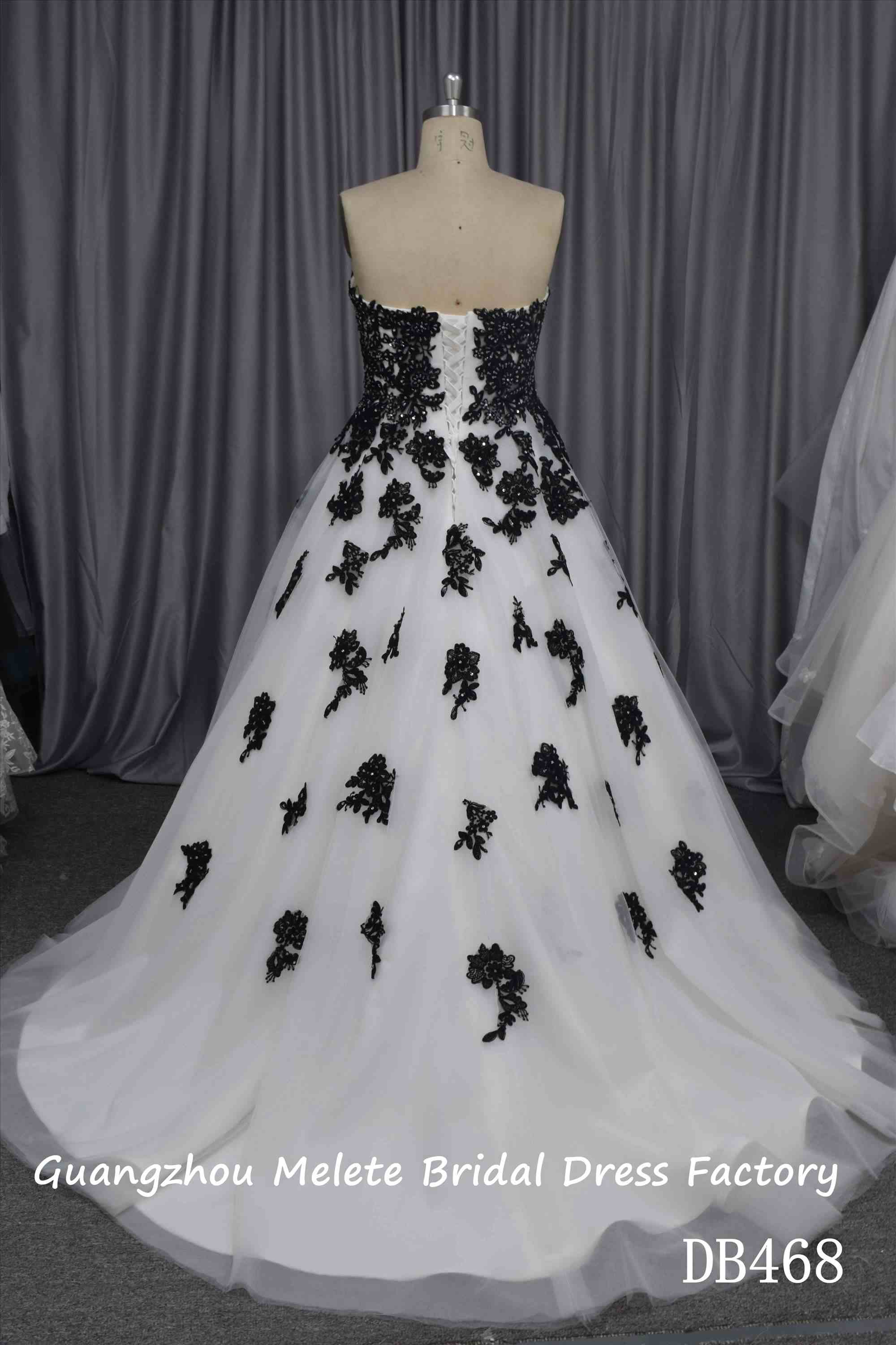 Black lace ivory fabric ball gown bridal dress
