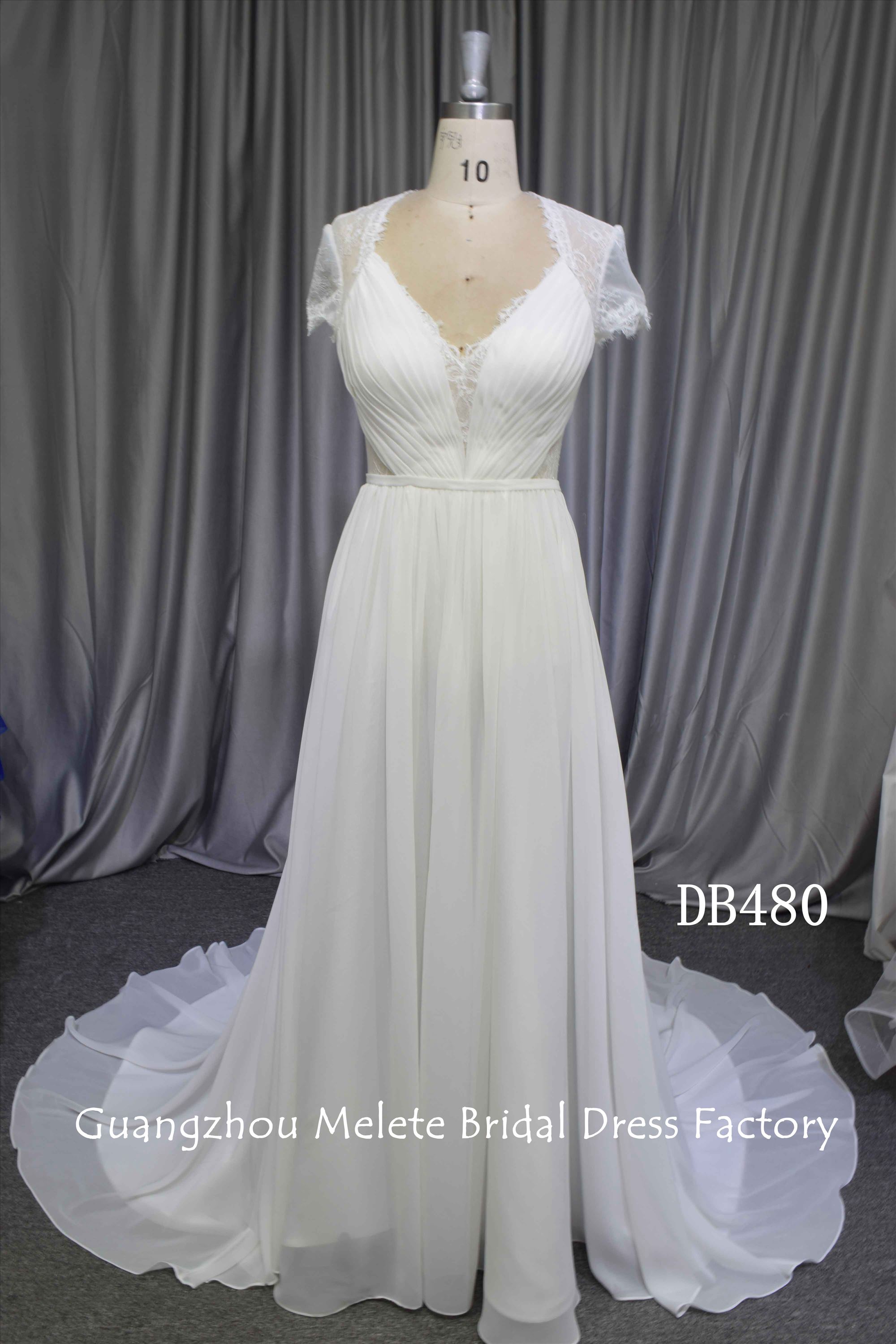 Chiffon bridal dress with illusion back
