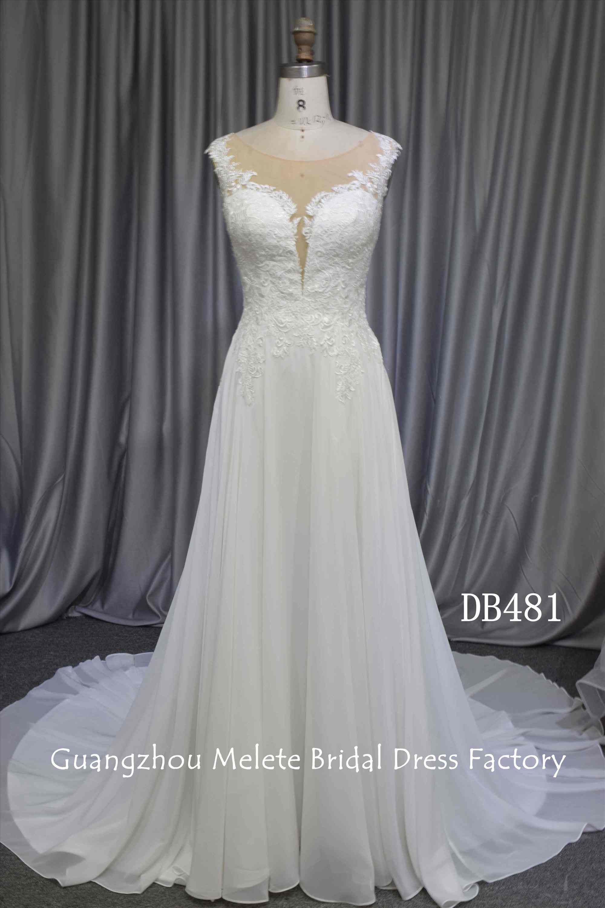 Chiffon illusion back bridal dress custom made