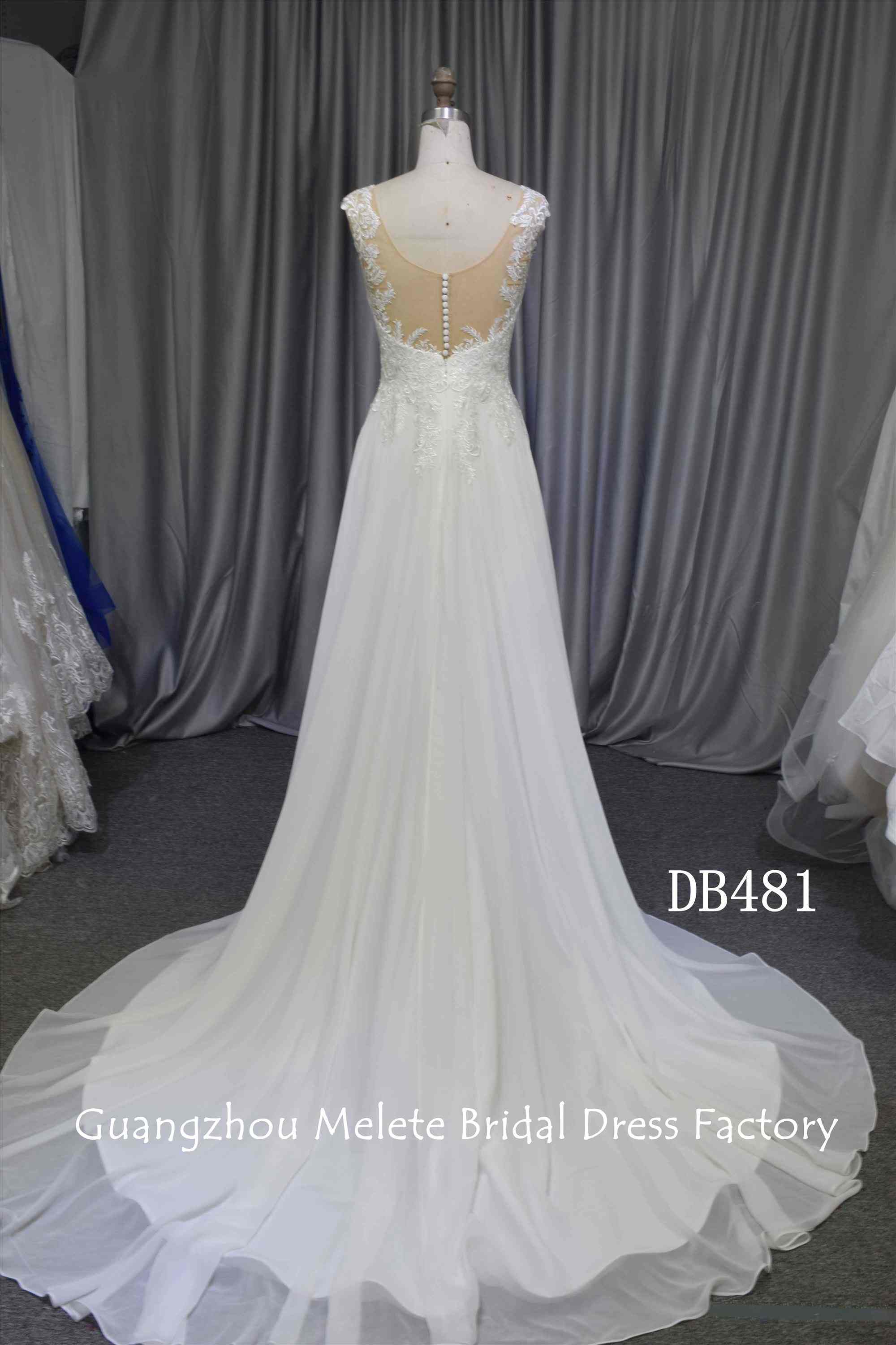 Chiffon illusion back bridal dress custom made