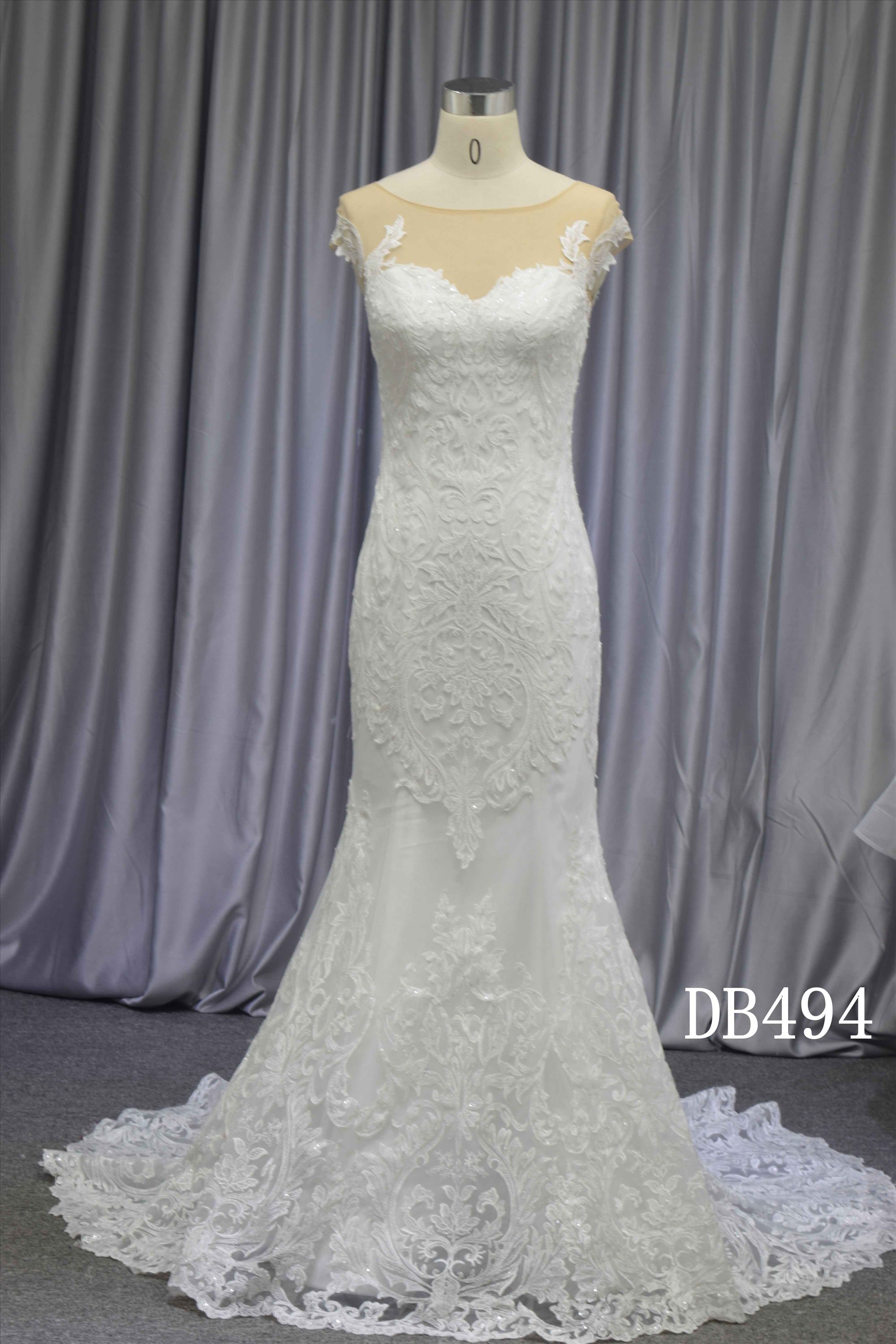 Elegant mermaid bridal dress with cap sleeves