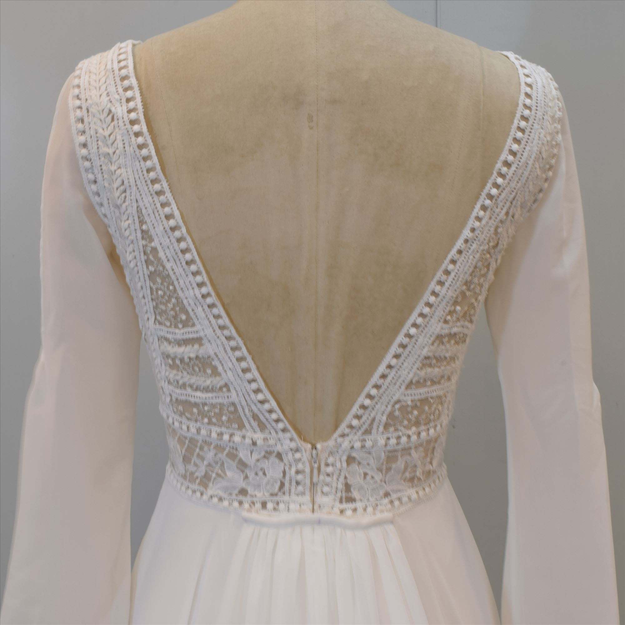 Chiffon Long Sleeves A Line Bridal Gown with Detachable train Bridal Dress