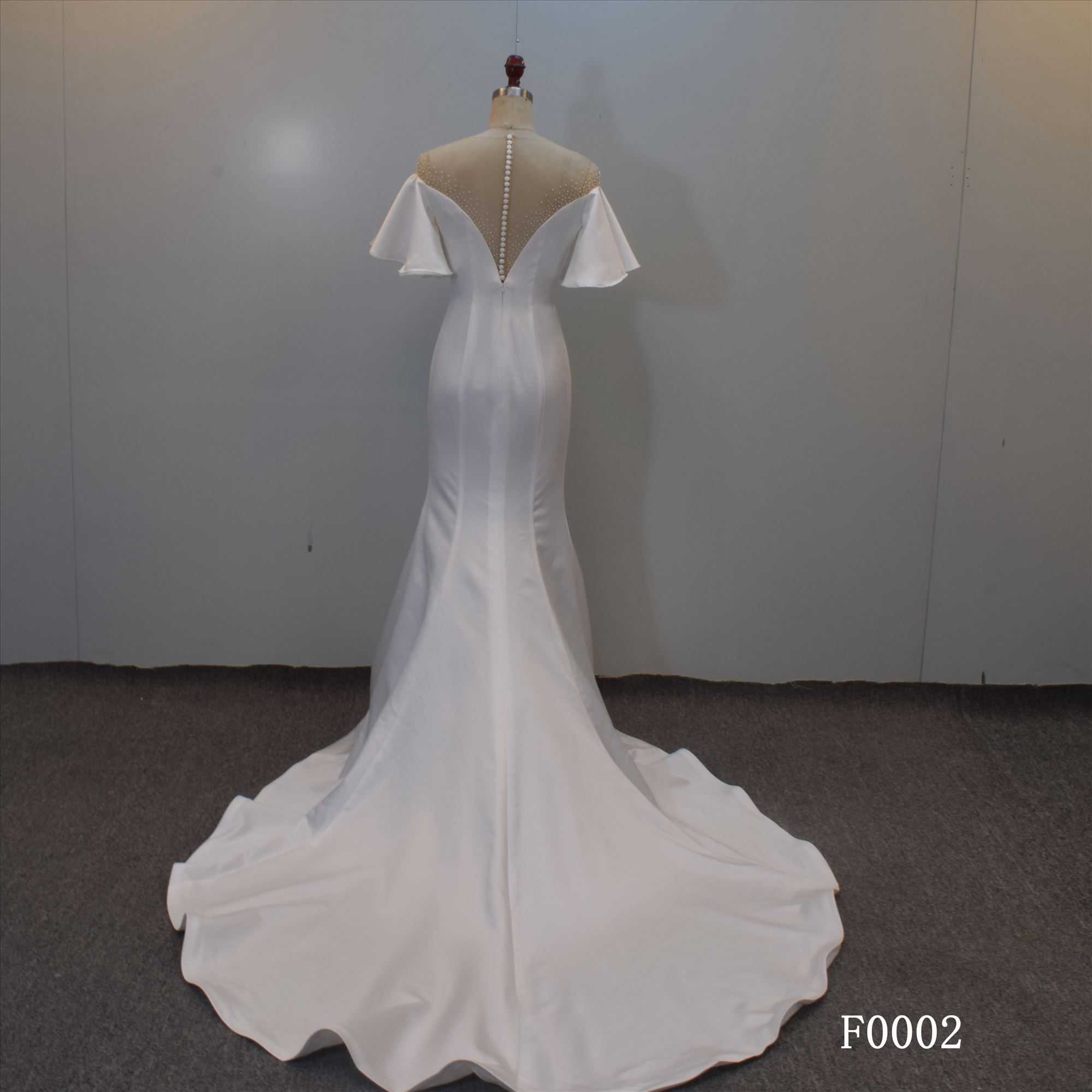 Guangzhou Factory Gorgeous Mermaid Short Sleeves Bridal Gown