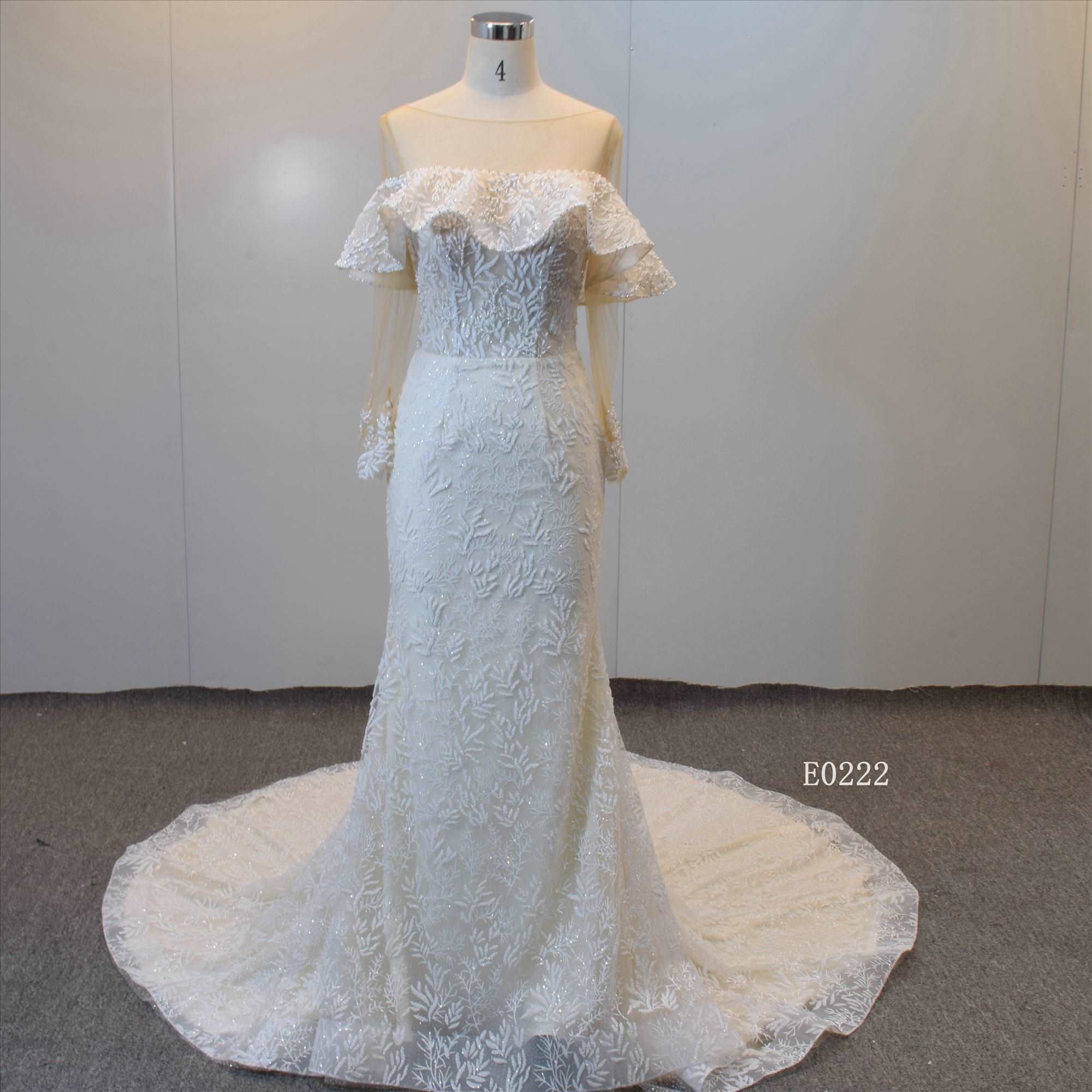 Detachable Neckline Bridal Gown Long Sleeves Mermaid Wedding Gown