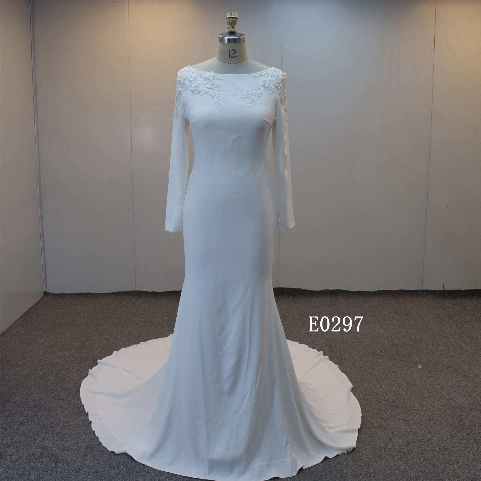 Fishtail Skirt Wedding Dress Soft Satin with Long Sleeves Bridal Gown