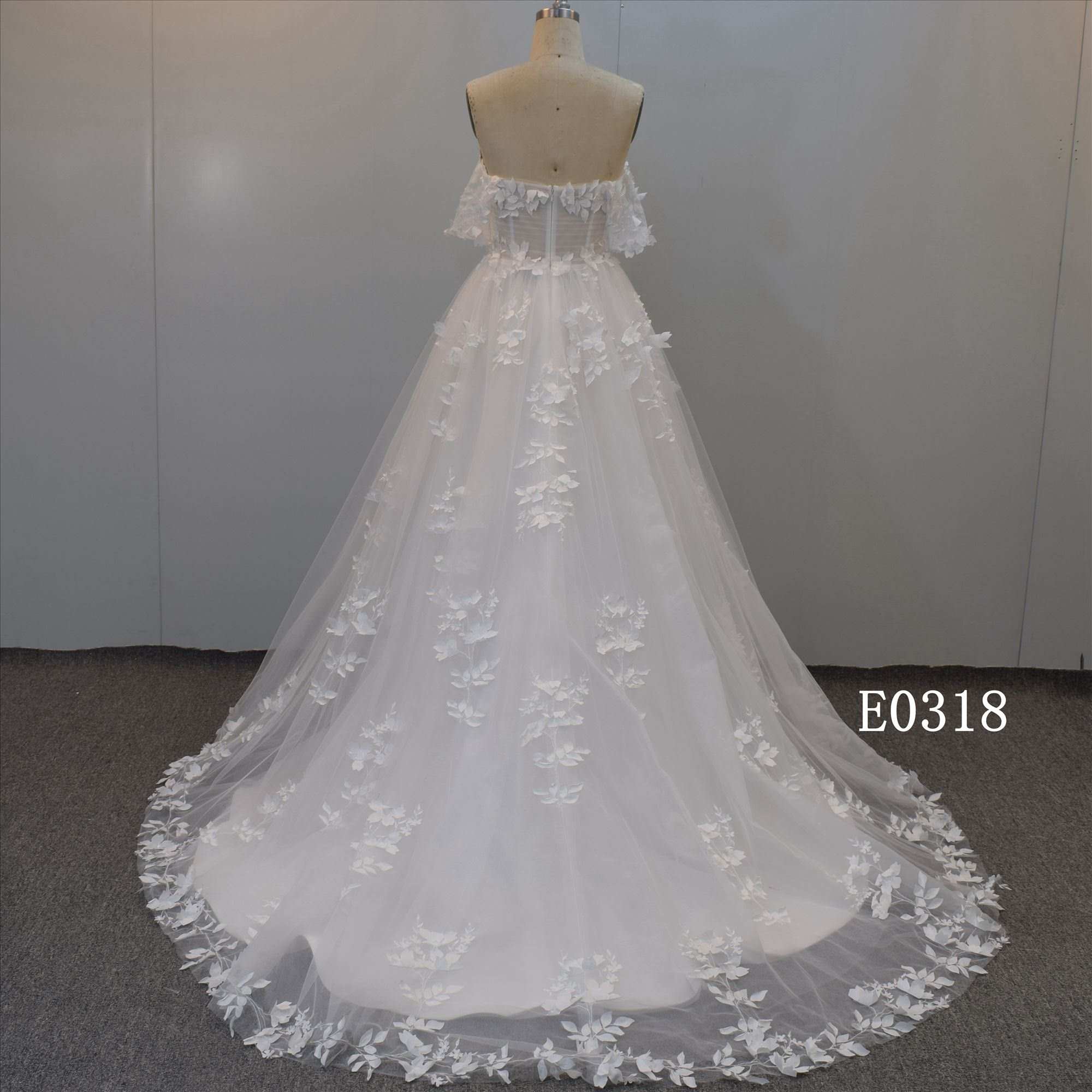 Off-Shoulder Wedding Gown Ivory Chapel Train Dress Bridal